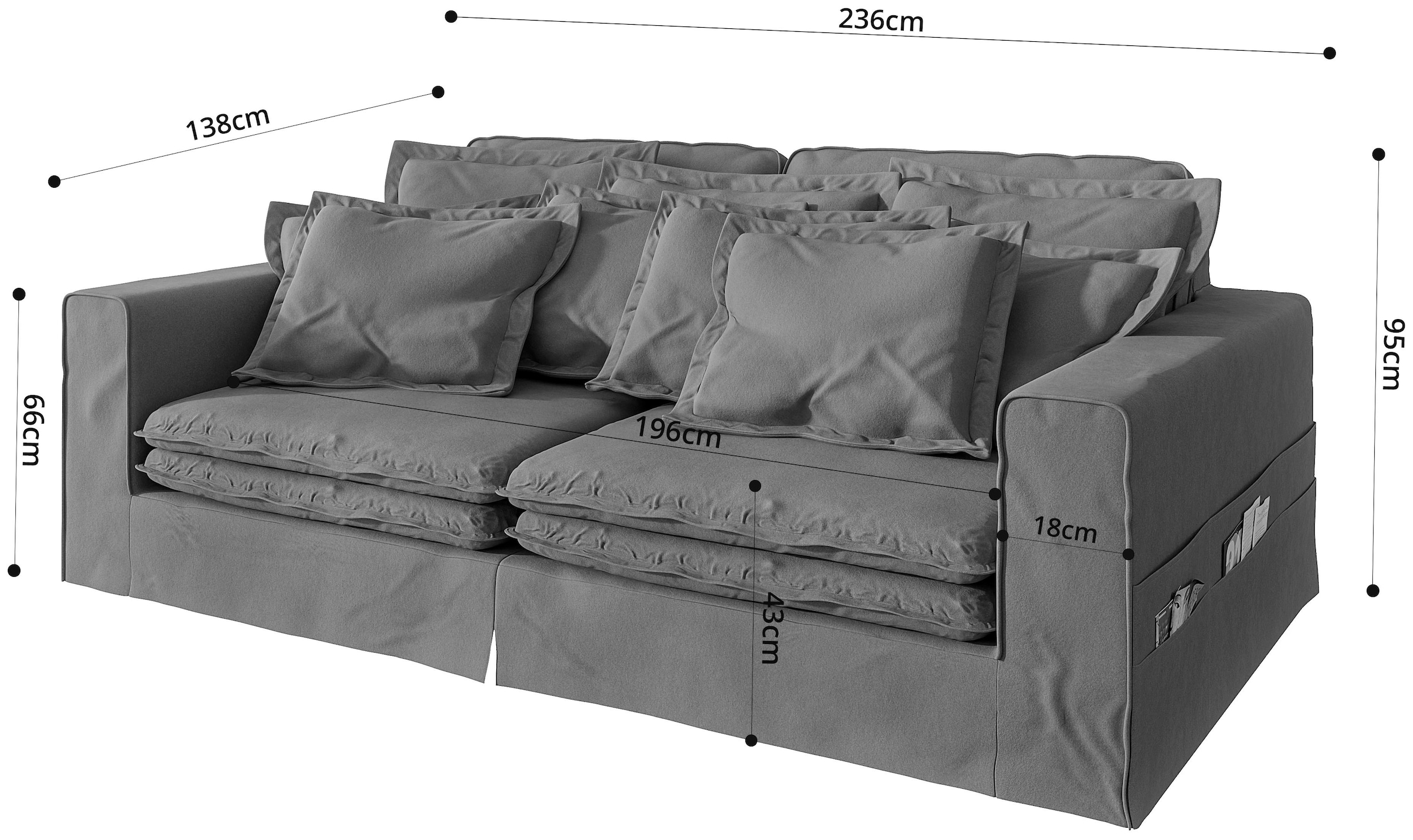 Home affaire 4-Sitzer »ALISSAS mit vielen Kissen, Biesen an den Kissen« Hussenoptik, mit kleinen Taschen an der Seite zum Verstauen