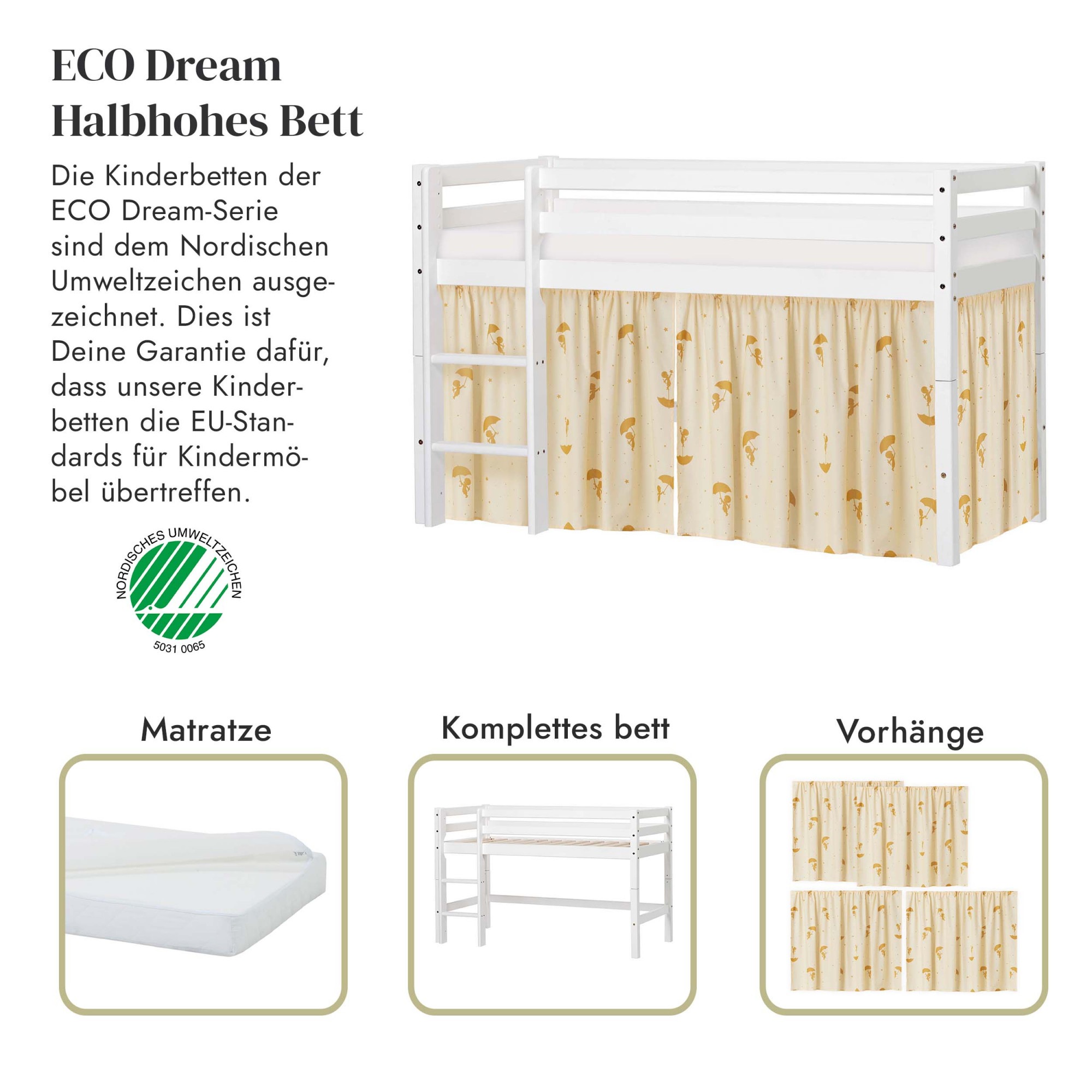 Hoppekids Spielbett »ECO Dream«, Massivholz, wahlweise in 2 Größen und 4 Farben, Matratze wählbar
