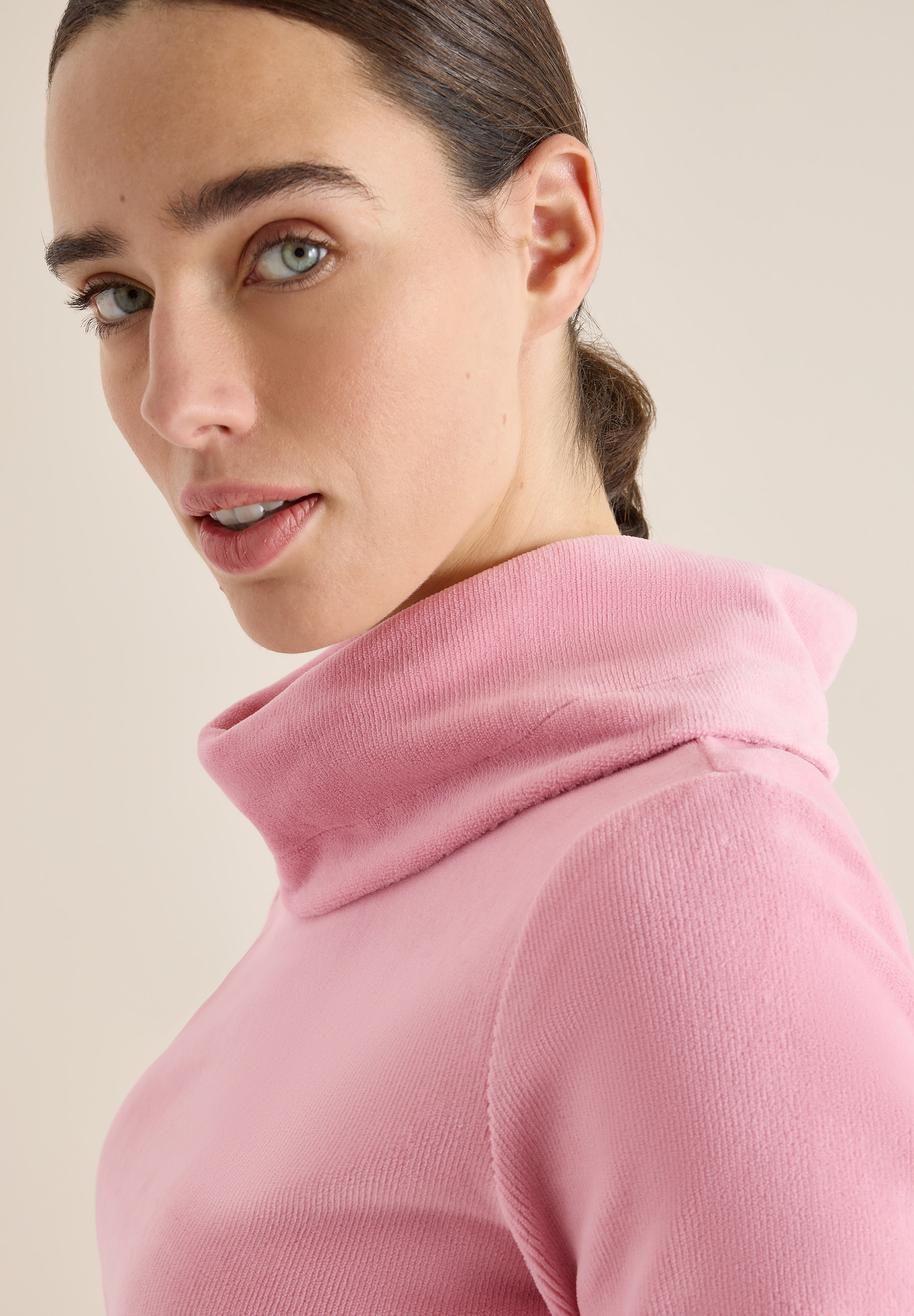 Cecil Rundhalspullover Cord Shirt mit großem Kragen