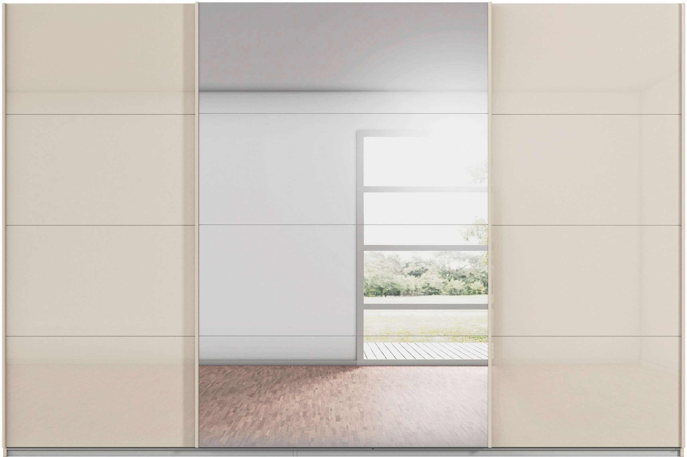 rauch Schwebetürenschrank »Kleiderschrank Kleiderschränke Schrank Garderobe AGORDO mit Glasfront«, durchdachte Innenausstattung, in 4 Breiten und 2 Höhen MADE IN GERMANY