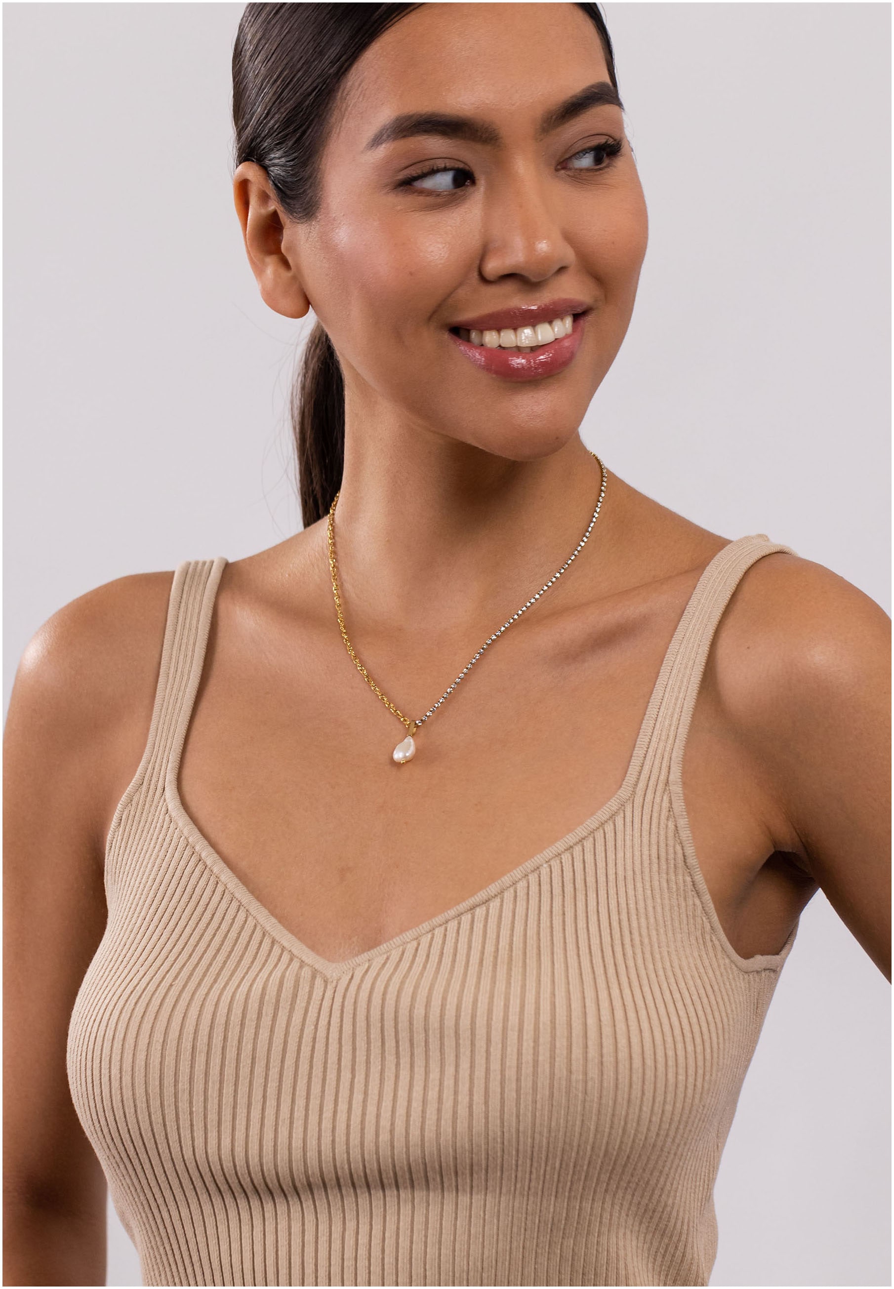 Purelei Kette mit Anhänger »Schmuck Geschenk Elua Glitzer, 2108«, mit Zirkonia (synth.) - mit Süßwasserzuchtperle