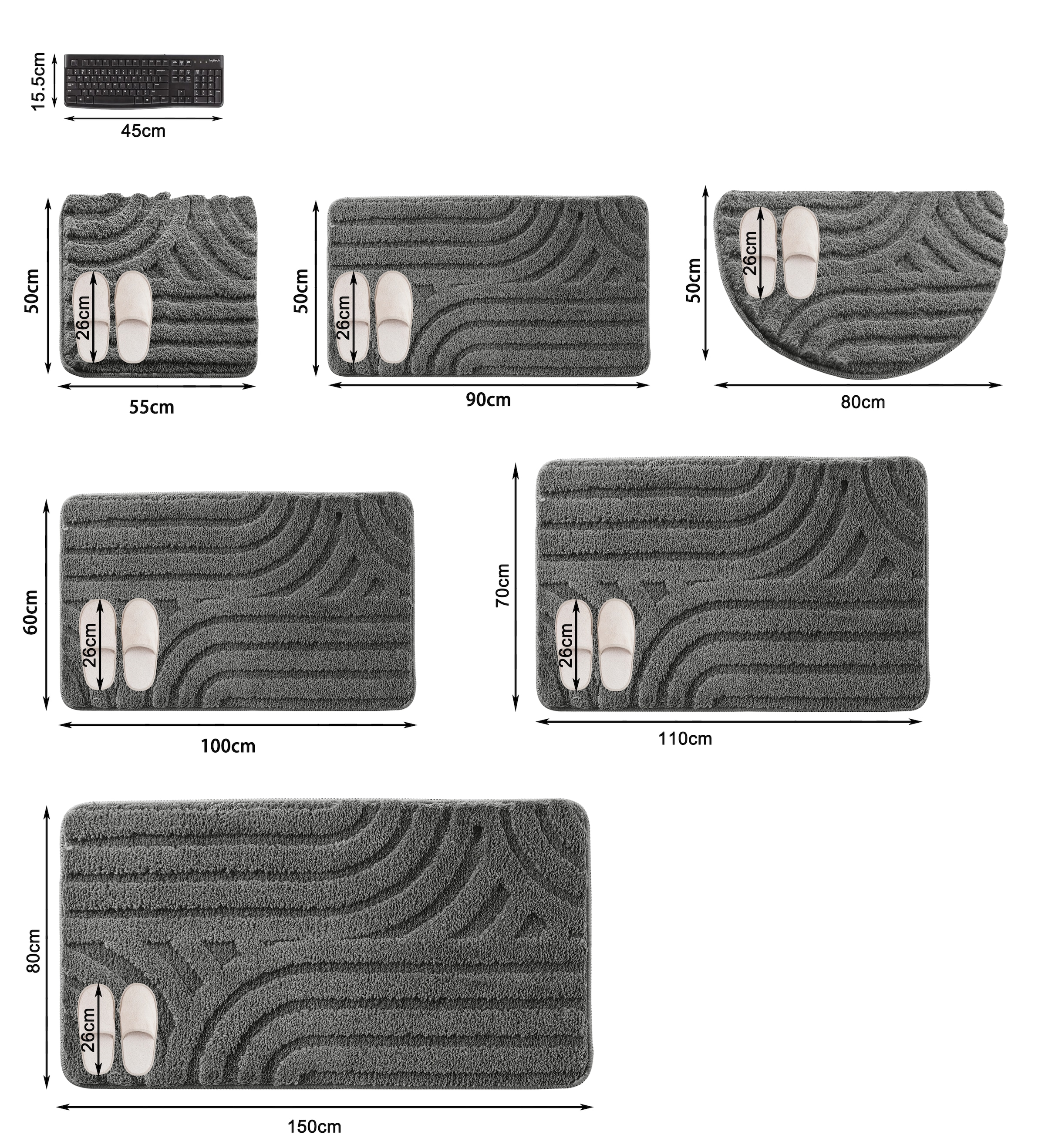my home Badematte »Sanremo Scandi, Badvorleger, Badezimmer Teppich, Duschvorleger« Höhe 20 mm rutschhemmend beschichtet strapazierfähig Badteppich, Uni Farben, Hoch-Tief-Effekt, modernes Muster, Boho