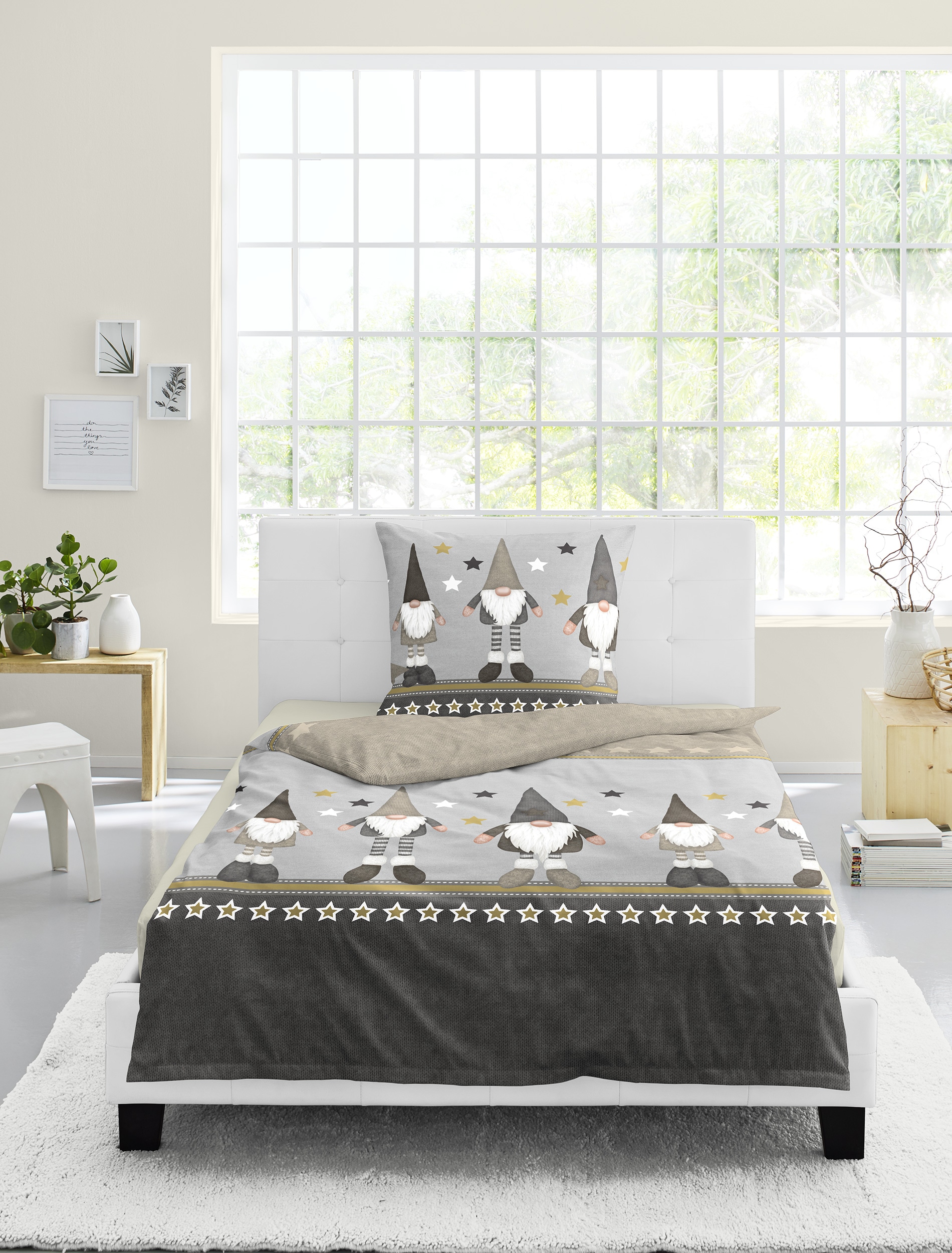 BIERBAUM Bettwäsche »4104« 2 Stk. tlg. Mako-Satin und Biber, 100% Baumwolle, pflegeleicht, kuschelig weich