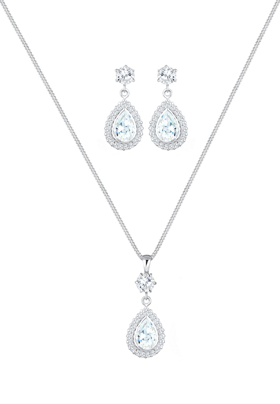 Elli Premium Ohrring und Ketten Set »Schmuckset Stilvolle Tropfenform verziert mit Zirkonia 925 Silber«