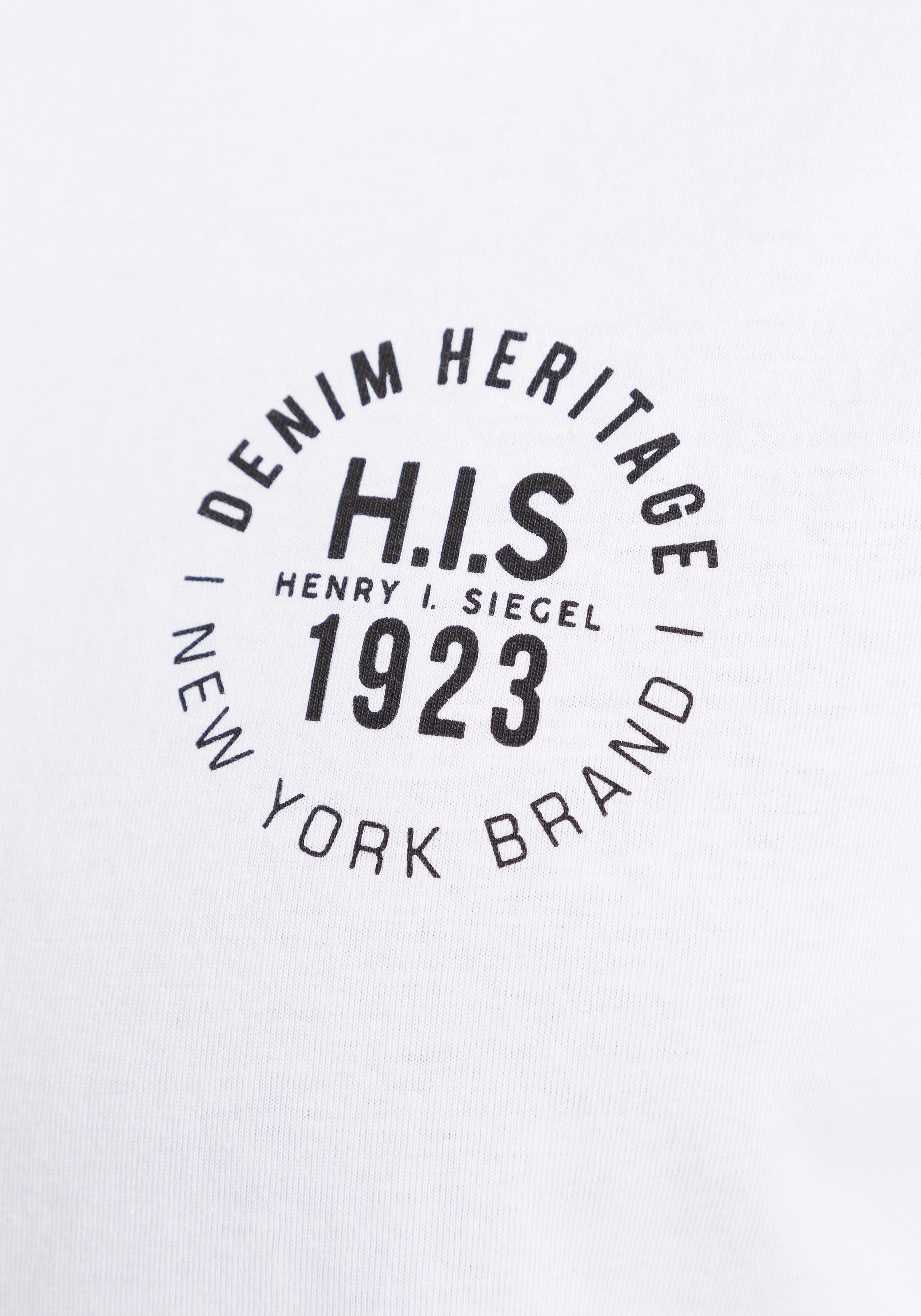H.I.S Langarmshirt, (Packung, 2 tlg., 2er-Pack), Langarm, bedruckt, Rundhalsausschnitt, aus 100% Baumwolle