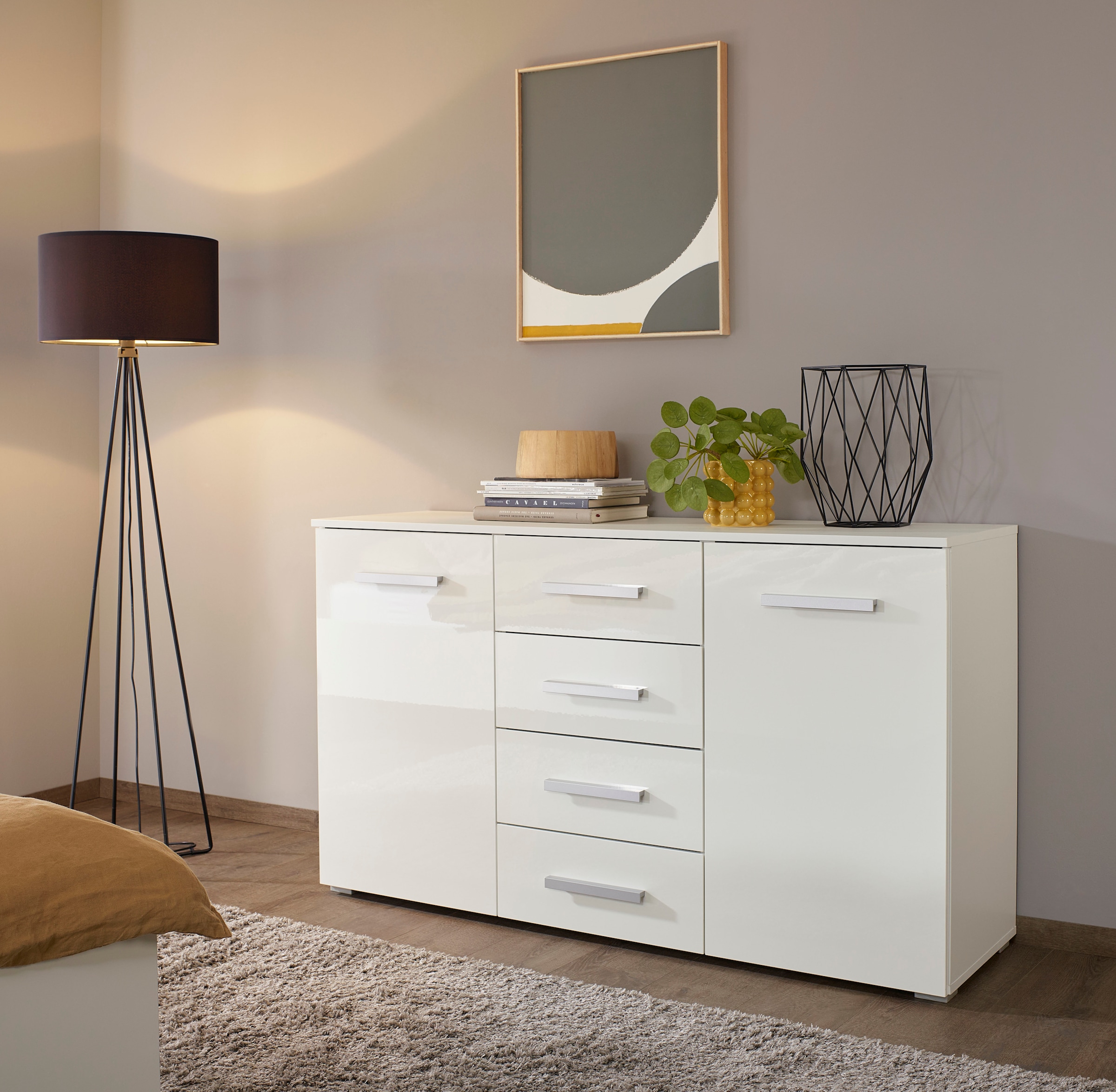 rauch Schubkastenkommode »Sideboard Kommode Kombikommode KOLUNA mit Hochglanzfront«, (Breite 120 cm), vier große Schubladen, mit insgesamt 4 Einlegeböden MADE IN GERMANY