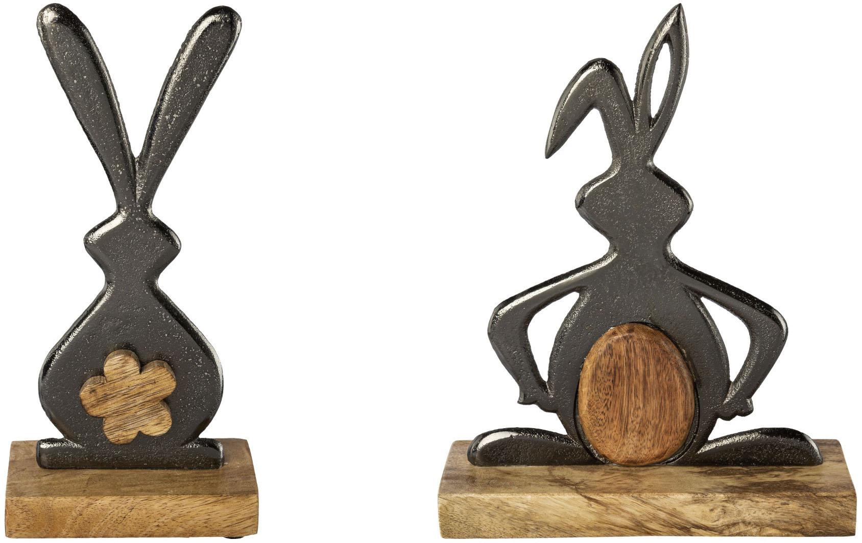 Creativ Home Osterhase »JUSTIN« Osterdeko aus Holz und Aluminium in grau, Größe B/H/T: 12 cm x 25 cm x 6 cm