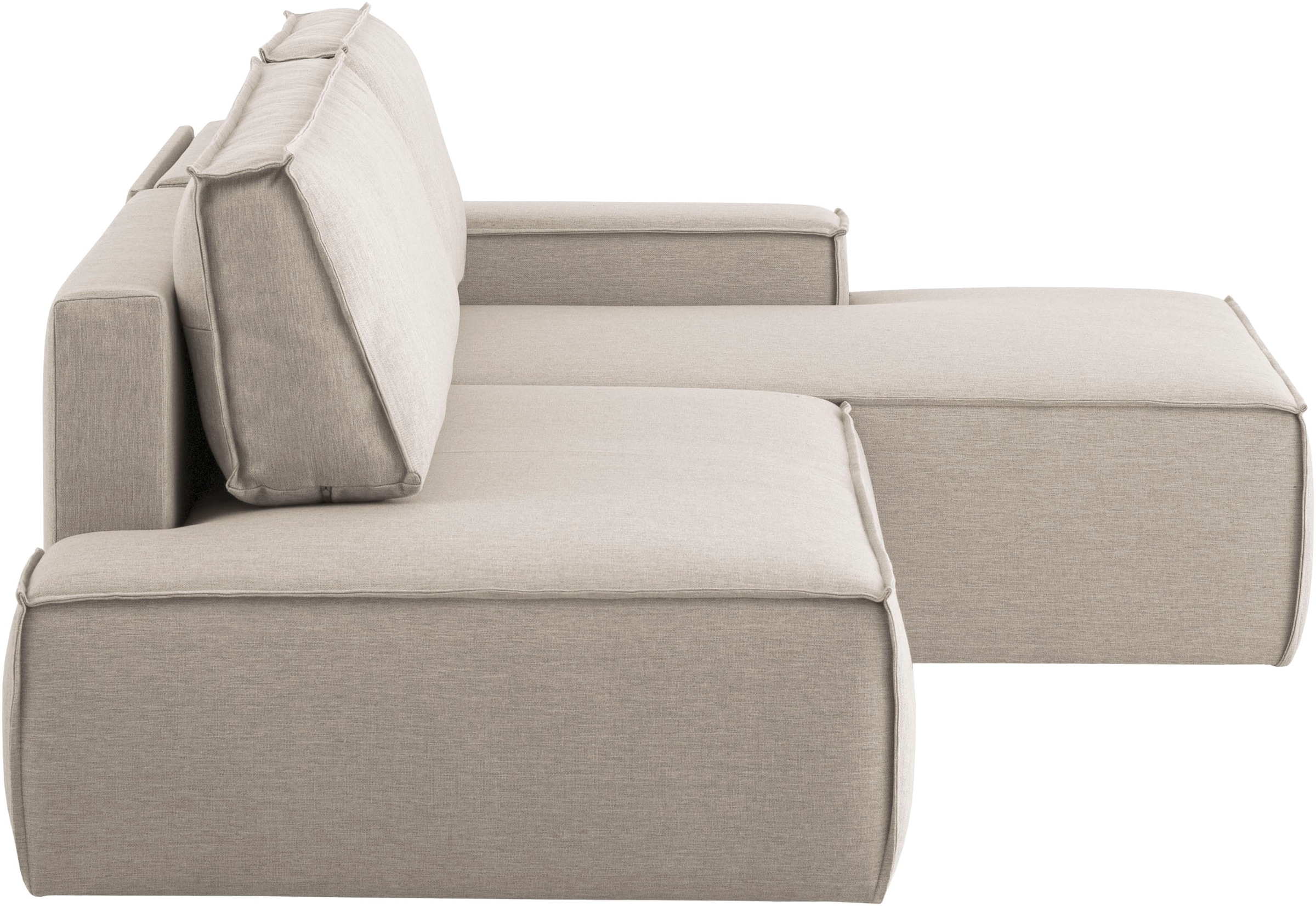 OTTO home Ecksofa »SHERWOOD Leinenoptik  Schlafsofa in L-Form offen (275cm)« Schlaffunktion und Bettkasten, Kedernaht, hoher Sitz- & Liegekomfort,