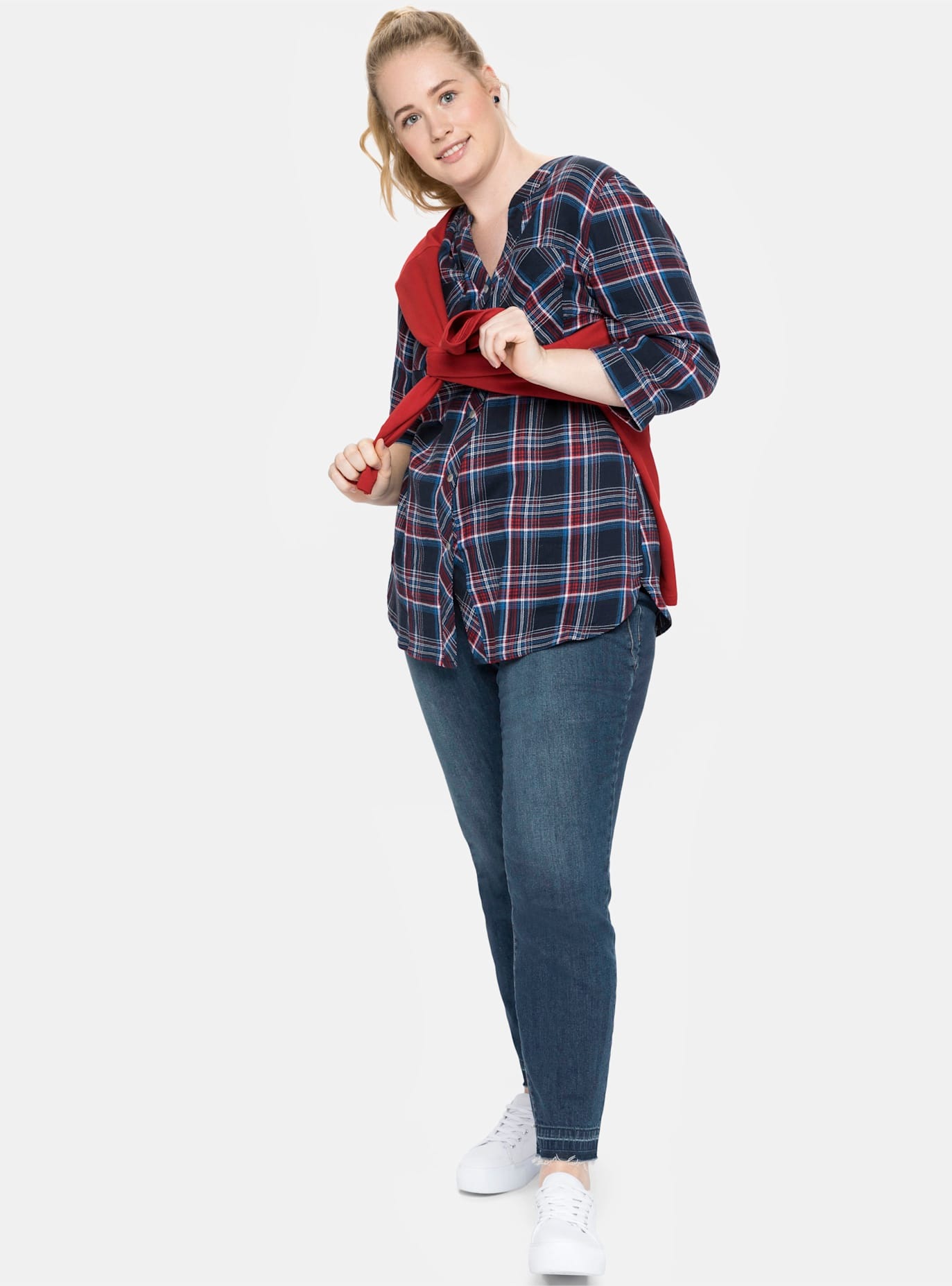 Sheego Damen Karobluse in blau, Größe 48