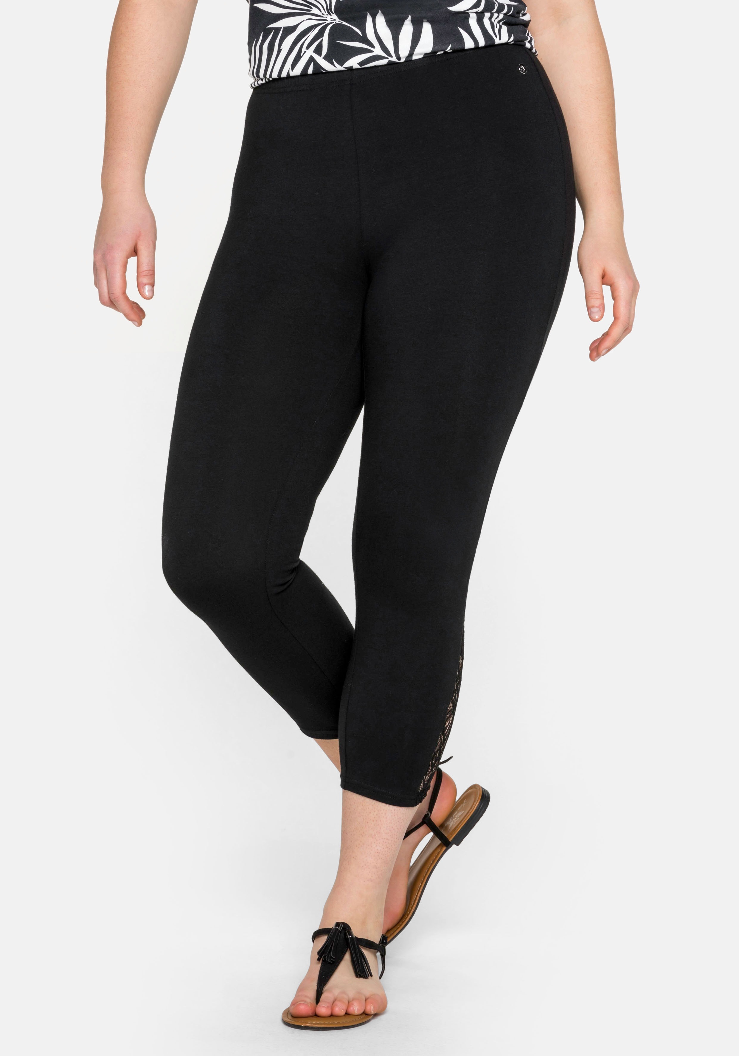 Sheego Leggings, in 3/4-Länge, mit Spitzeneinsatz