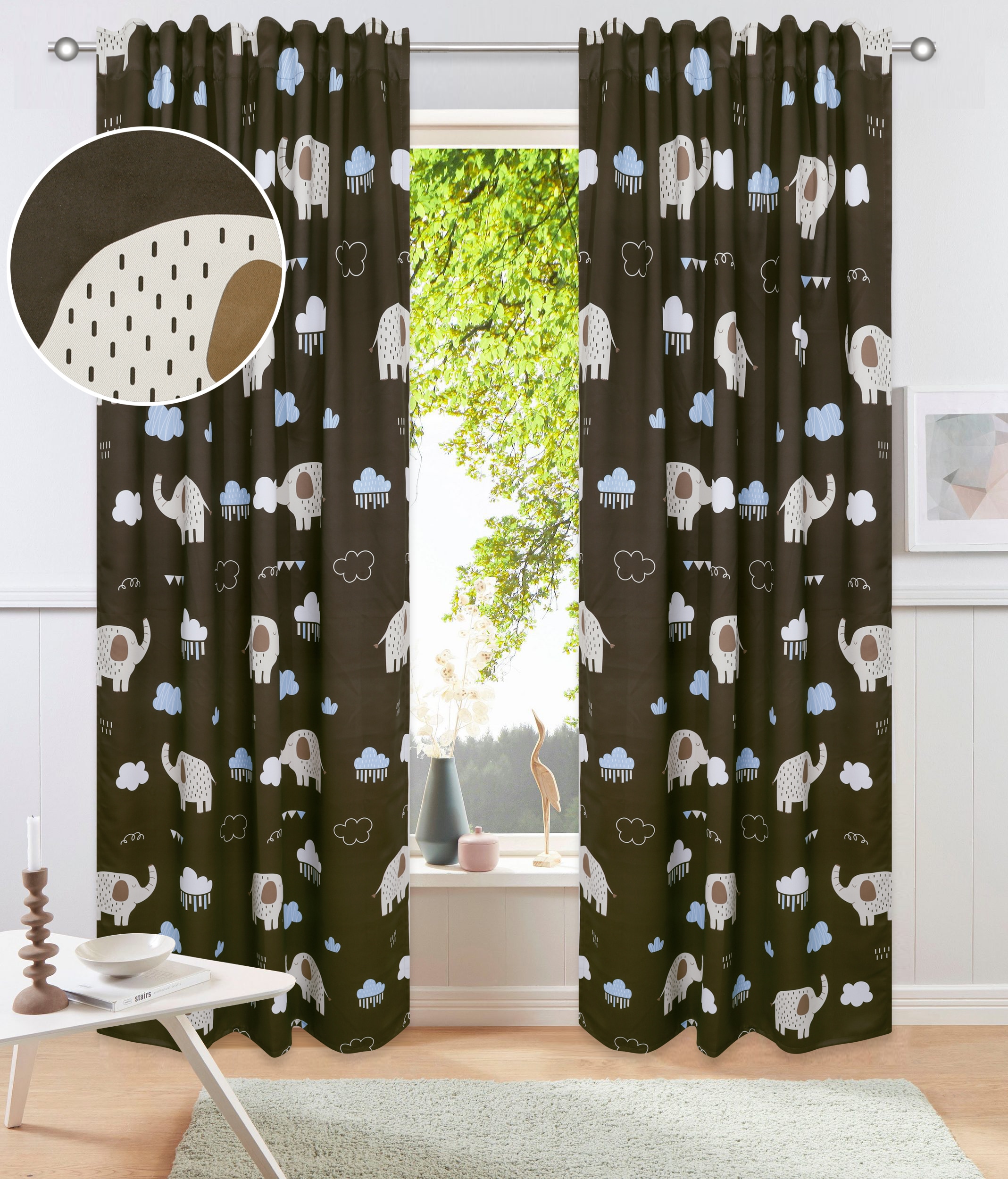 OTTO home Gardine »Maurrice« Multifunktionsband 1 Stk. tlg. Blickdicht, Multifunktionsband, Pflegeleicht, Elefanten Design