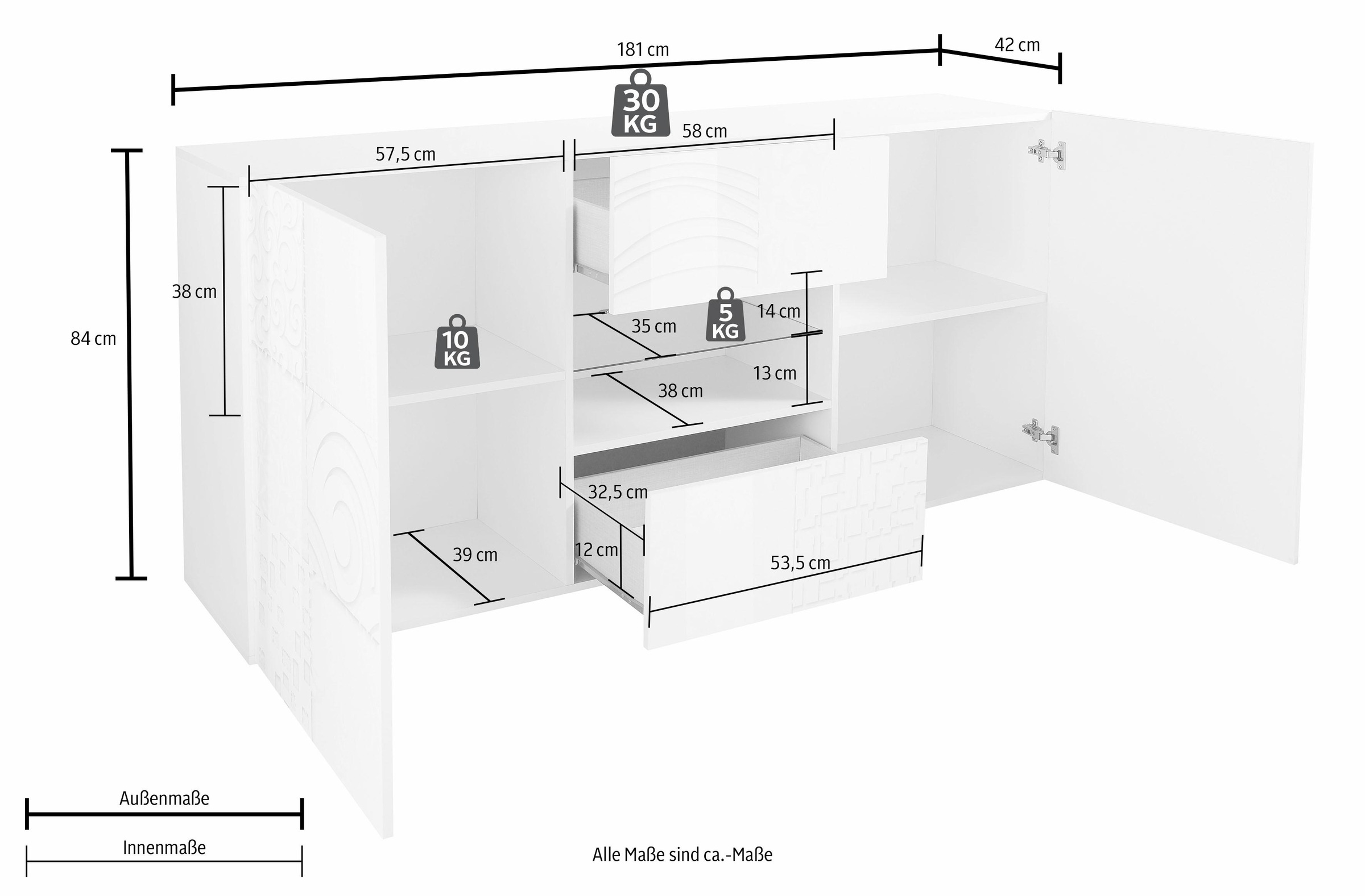 INOSIGN Sideboard »Miro«, Breite 181 cm mit dekorativem Siebdruck