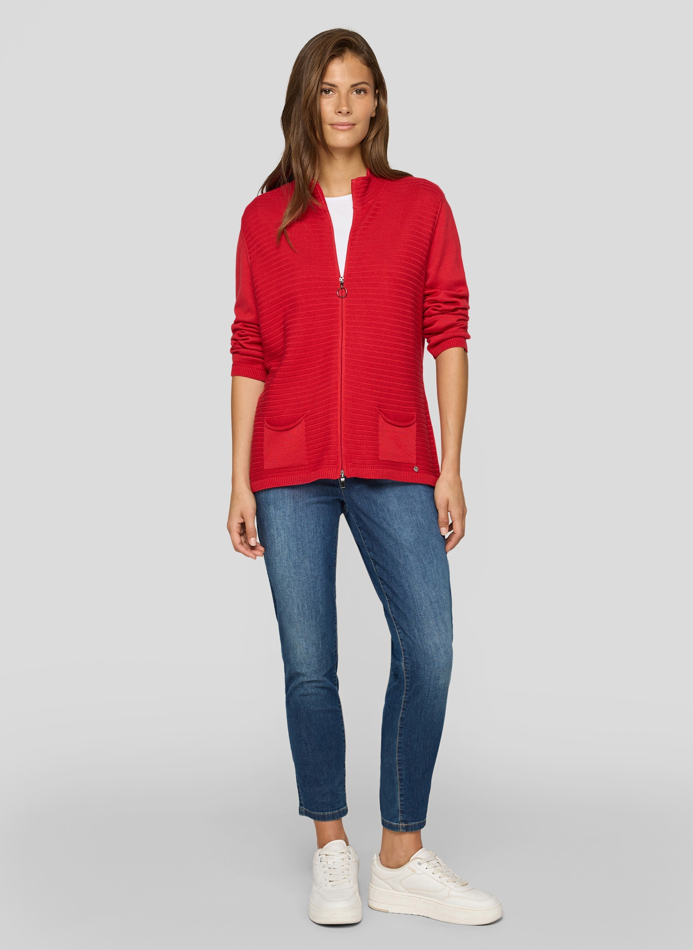 Rabe Strickjacke mit Reißverschluss und Stehkragen