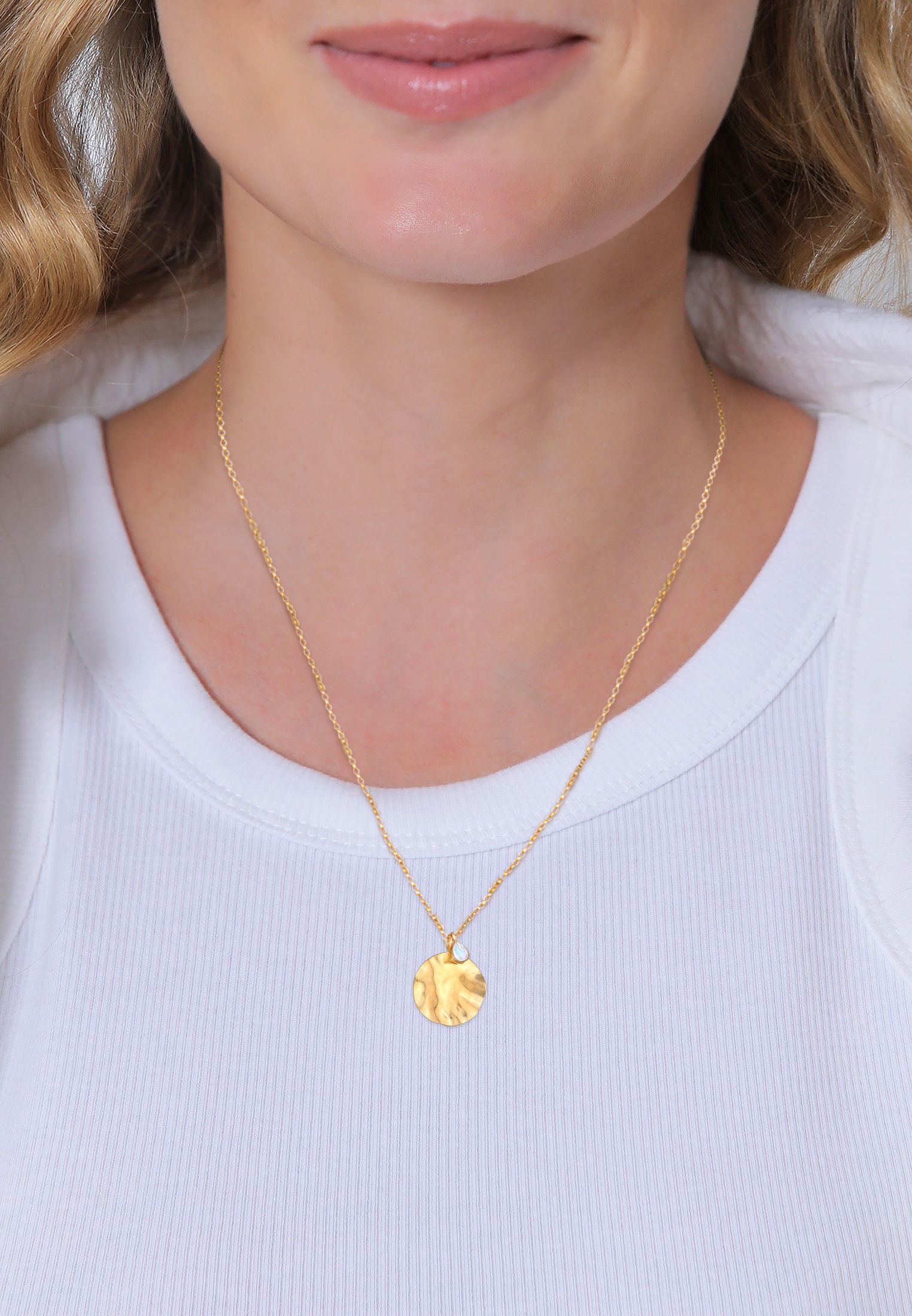 Elli Premium Lange Kette »Halskette Organic Münz Design Mondstein Tropfen 925 Silber«