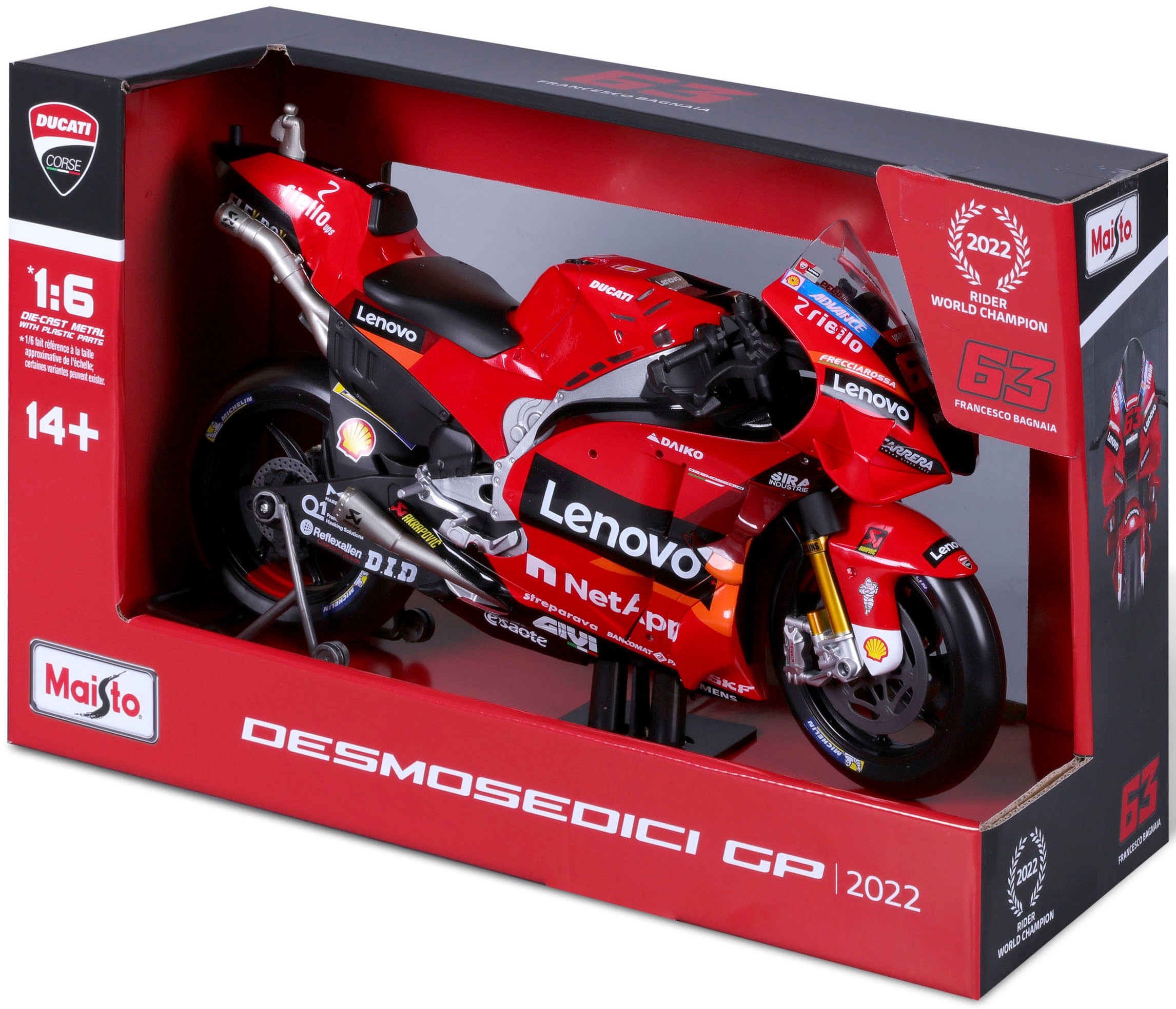 Maisto® Sammlerauto »Moto GP Ducati Lenovo ´22, #63 Francesco Bagnaia«, 1:6