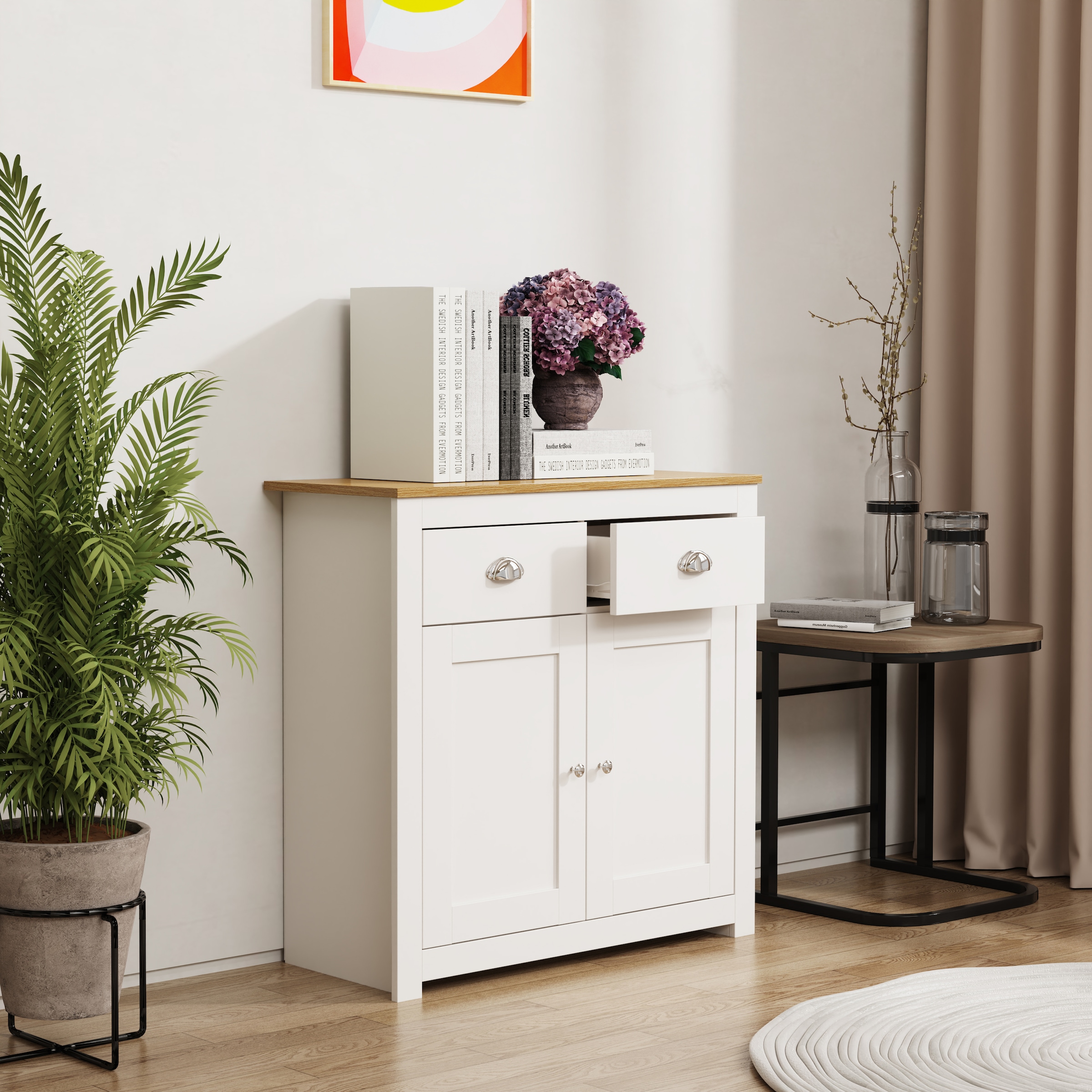 VCM Kommode »VCM Holz Kommode | Sideboard mit Drehtüren und Schubladen | Maße ca. H. 81 x B. 82 x T. 35 cm - Balusa L«, (VCM Balusa)