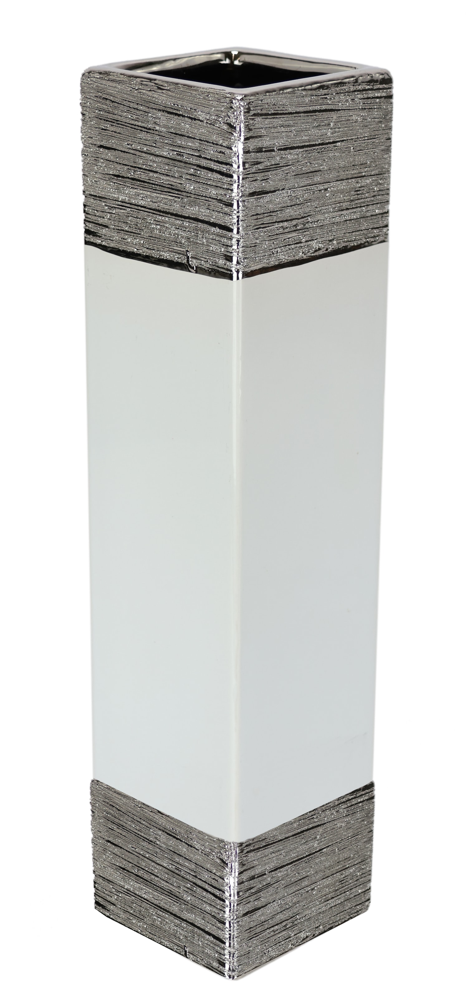 I.GE.A. Dekovase »Blumenvase«, (1 St.), Dekovase Zylindervase silber weiß glänzend Blumenvase Modern Tischvase