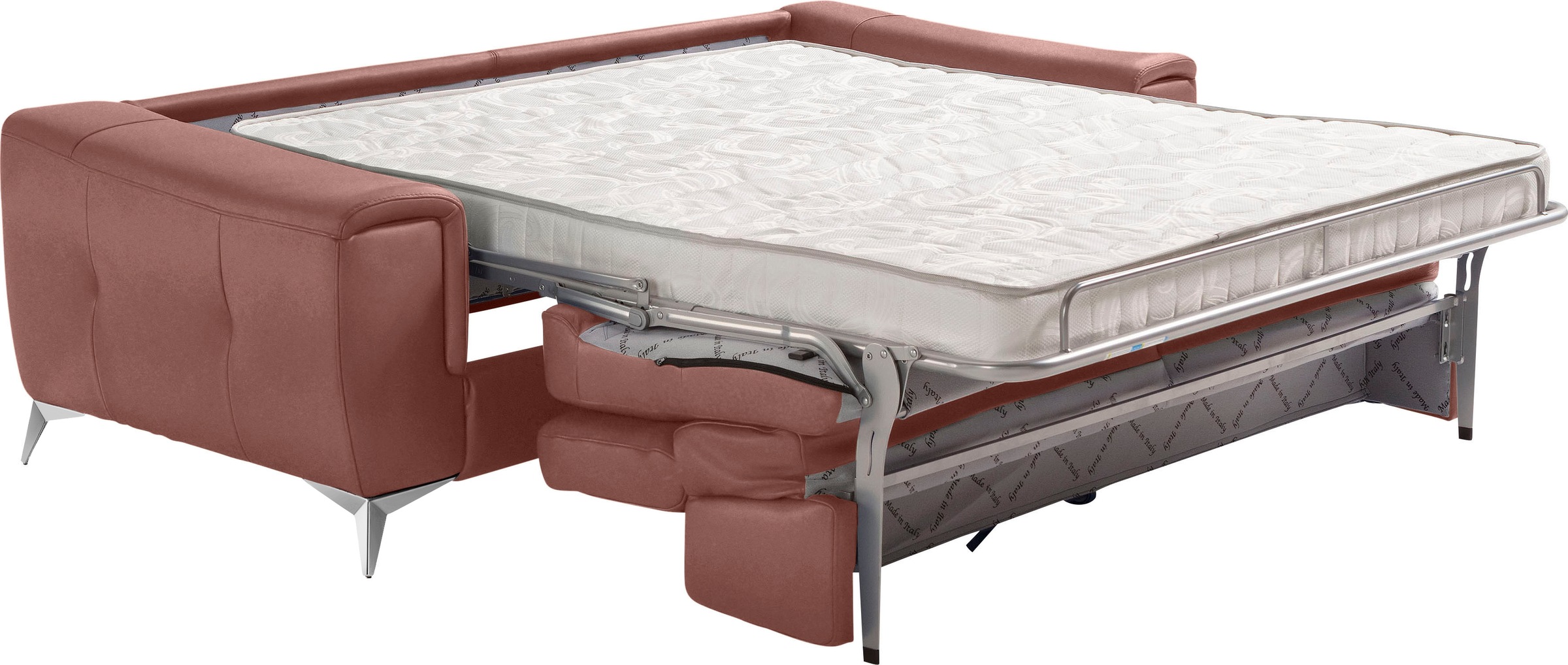 Egoitaliano Schlafsofa »Francine Designsofa, Loungesofa mit Dauerschlaffunktion, Breite 233 cm«, mit Bettfunktion, Luxus-Microfaser BLUSH, cedar wood, Fußfarbe chrom