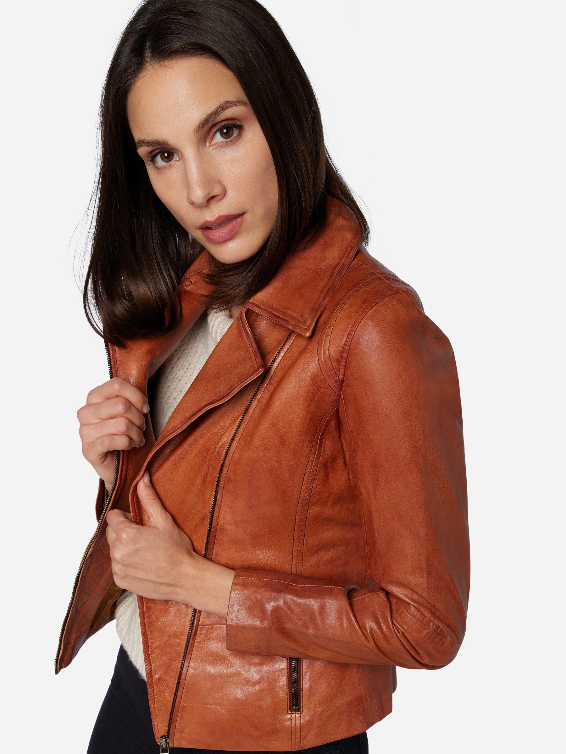 RICANO Bikerjacke »Lederjacke Sally« ohne Kapuze Handgefertigt aus echtem Leder