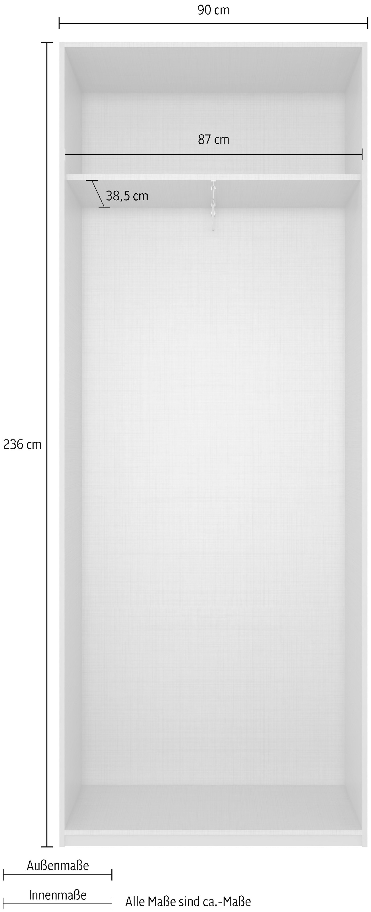 Wimex Kleiderschrank »Mugano,in 8 Breiten,3 Höhen,2 Tiefen, viele Farben, Made in Germany«, (in Basic oder Premium Ausstattung mit 2 weiteren Einlegeböden), mit langen oder kurzen Griffen aus Metall, mit oder ohne Spiegel