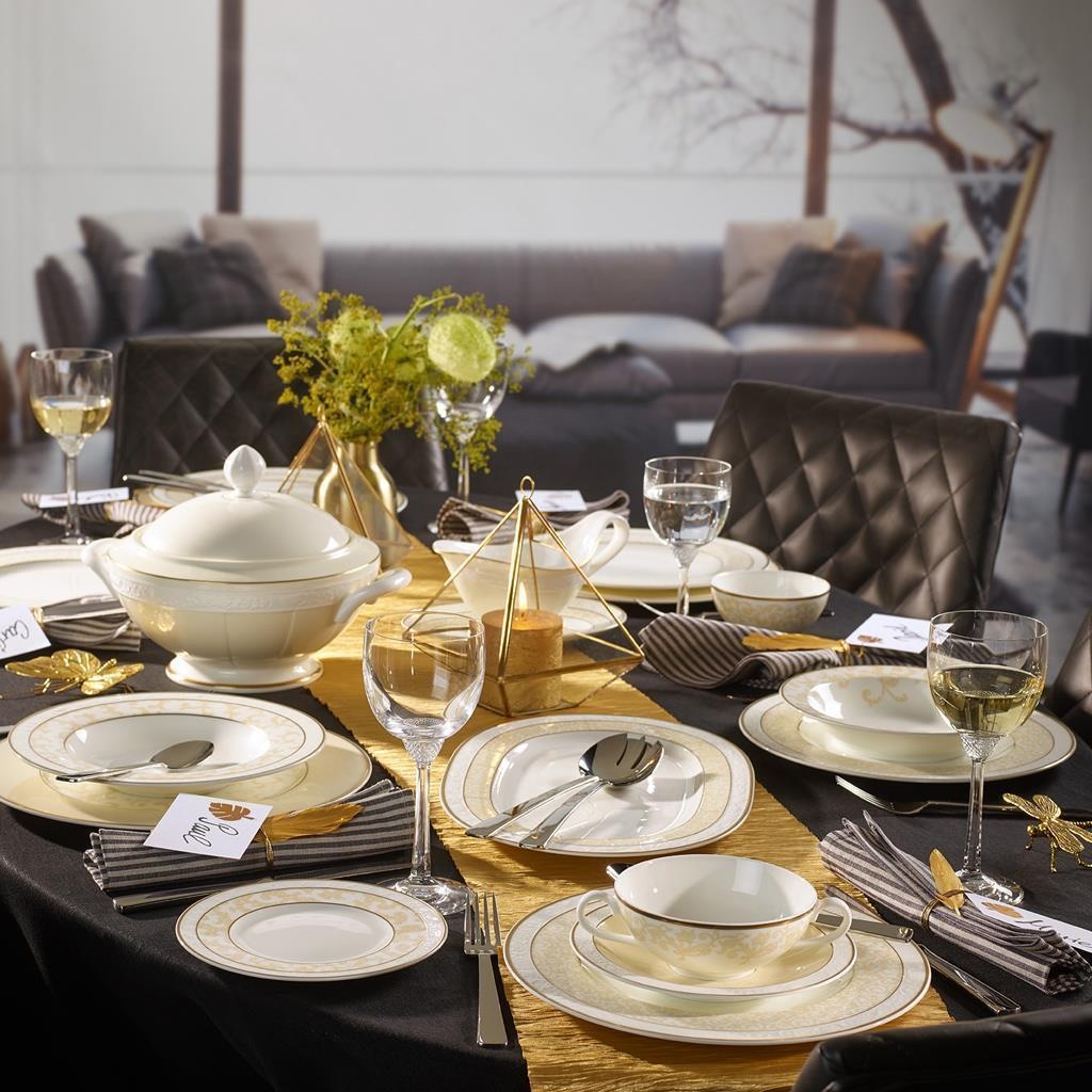 Villeroy & Boch Geschirr-Set »Tafelservice Ivoire 12er Set weiß-gold« Spülmaschinenfest