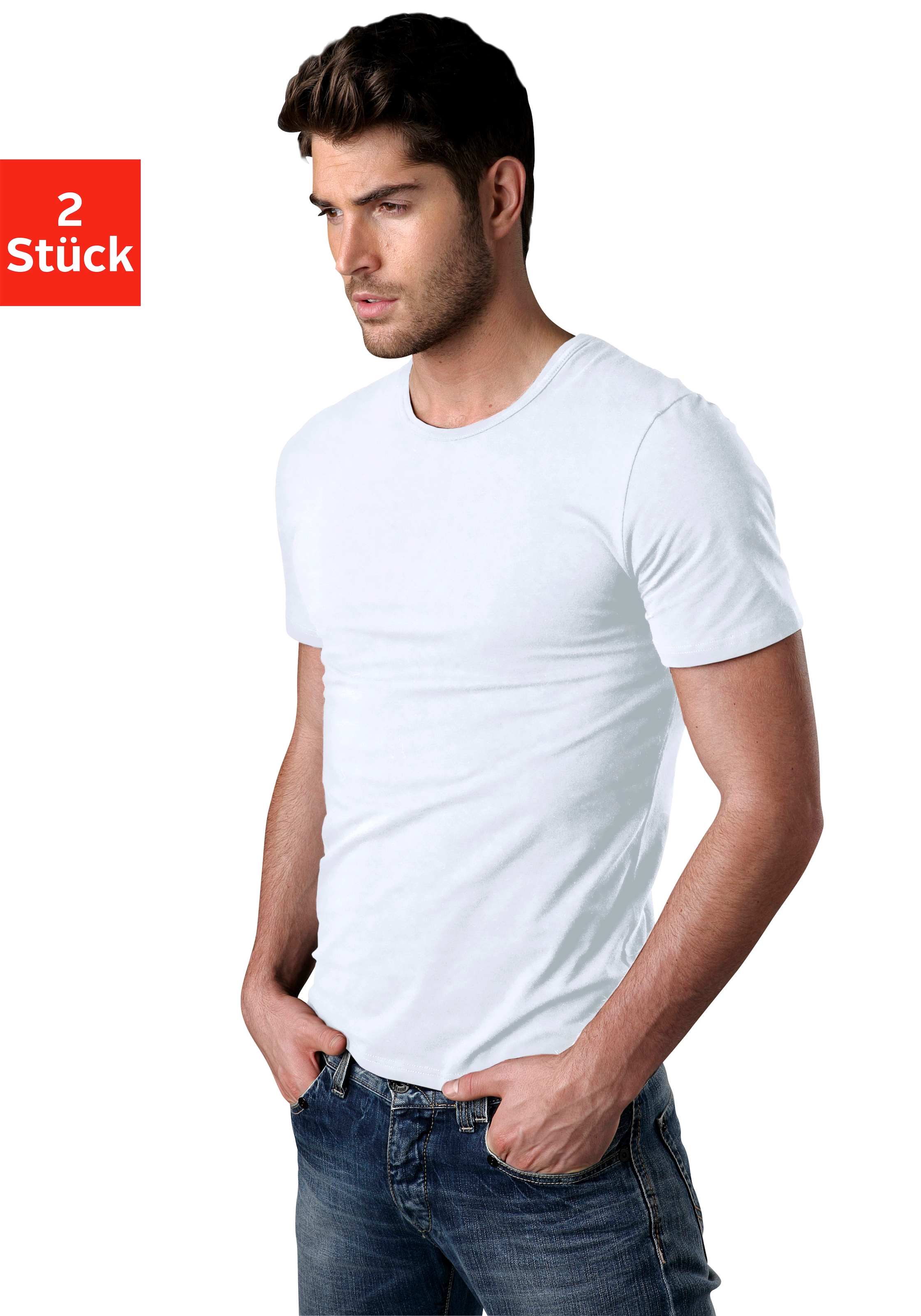 T-Shirt, (2er-Pack), mit Rundhalsausschnitt perfekt als Unterziehshirt