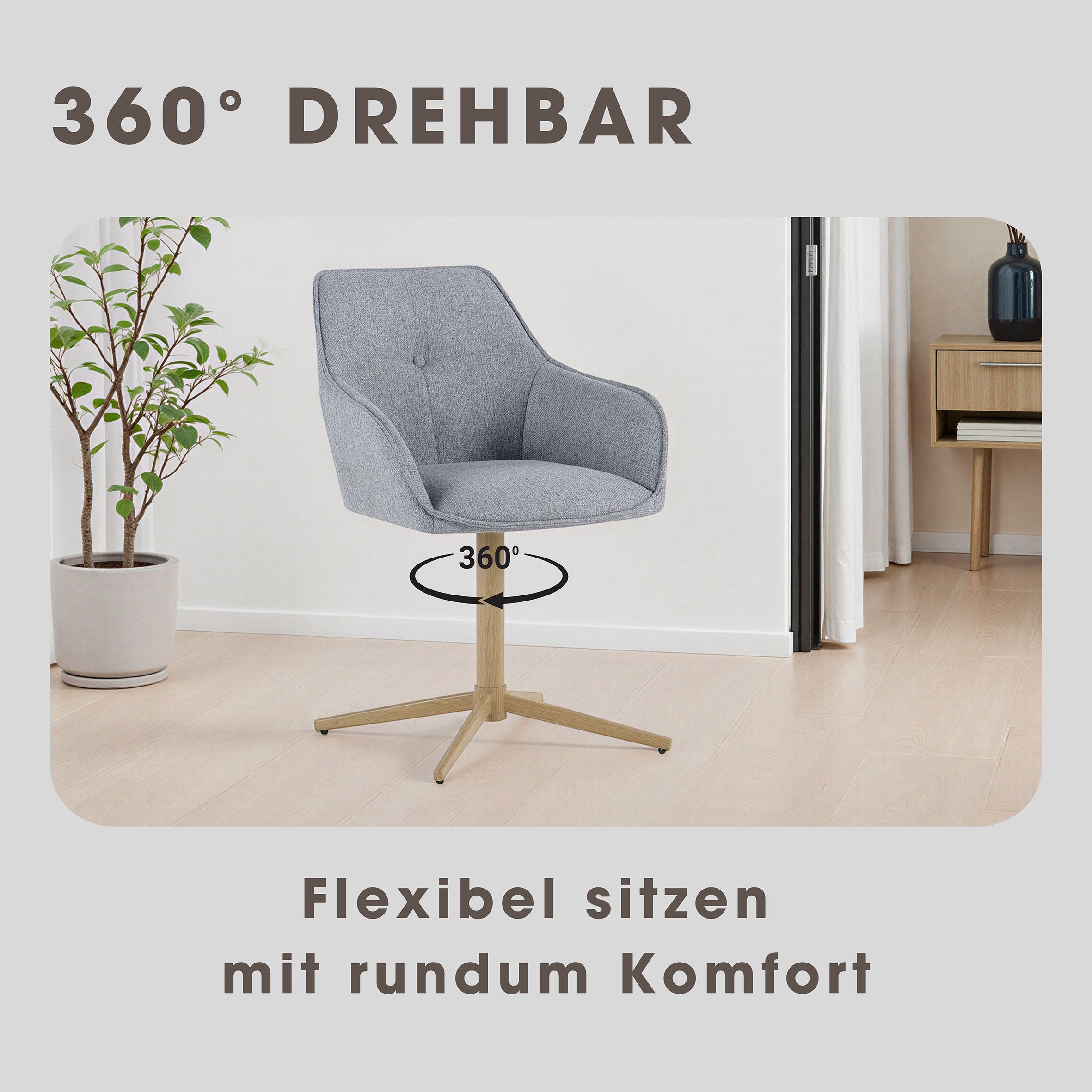 byLIVING Esszimmerstuhl »OTTAWA« (Set) 2 Stk.Webstoff, 110 kg, 360° drehbar, umlaufendem Keder, Zierknopf im Rücken