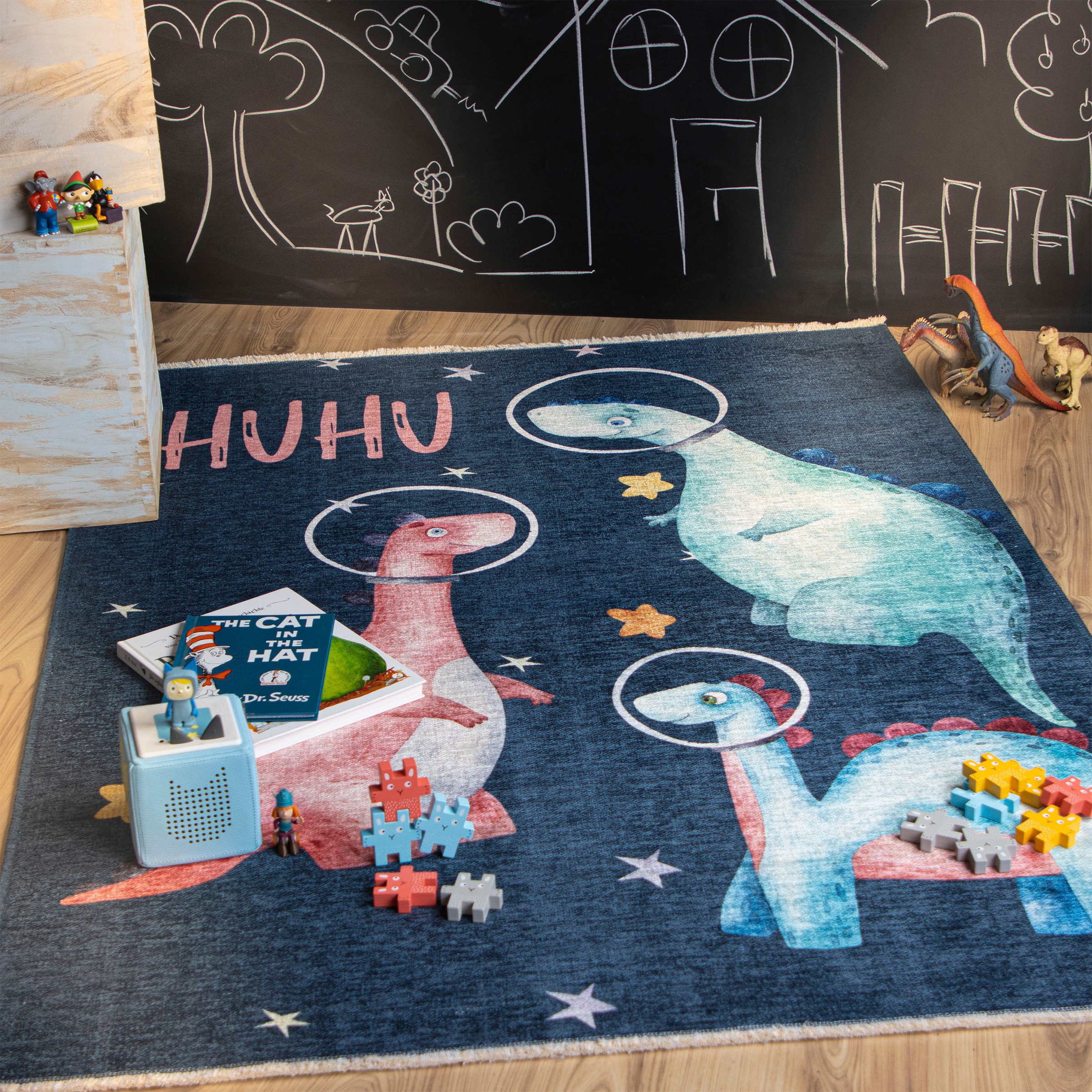 Obsession Kinderteppich »My Greta 617«, rechteckig, 6 mm Höhe, Kurzflor, Motiv Dinosaurier, mit Fransen, Kinderzimmer