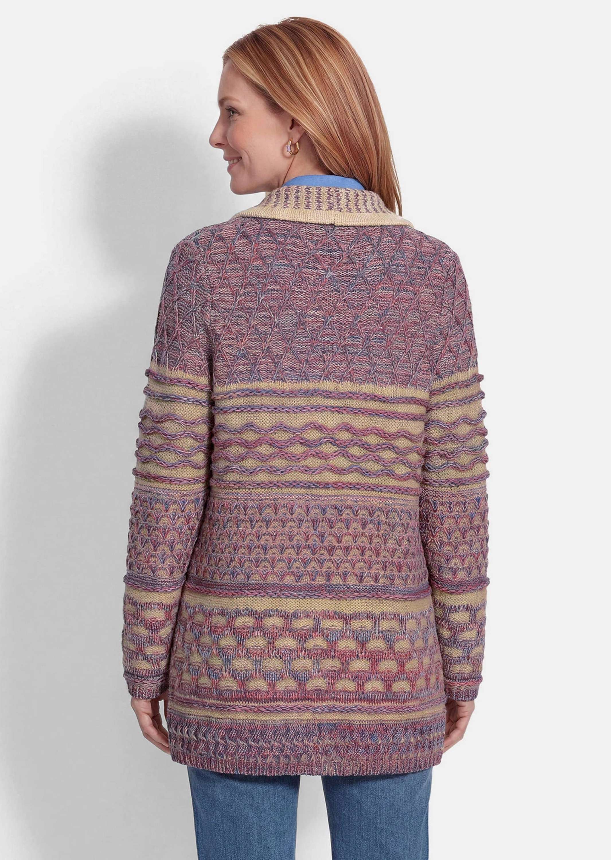 GOLDNER Strickjacke »Jacquardstrickjacke mit Schalkragen« mit Multicolorgarn gestrickt
