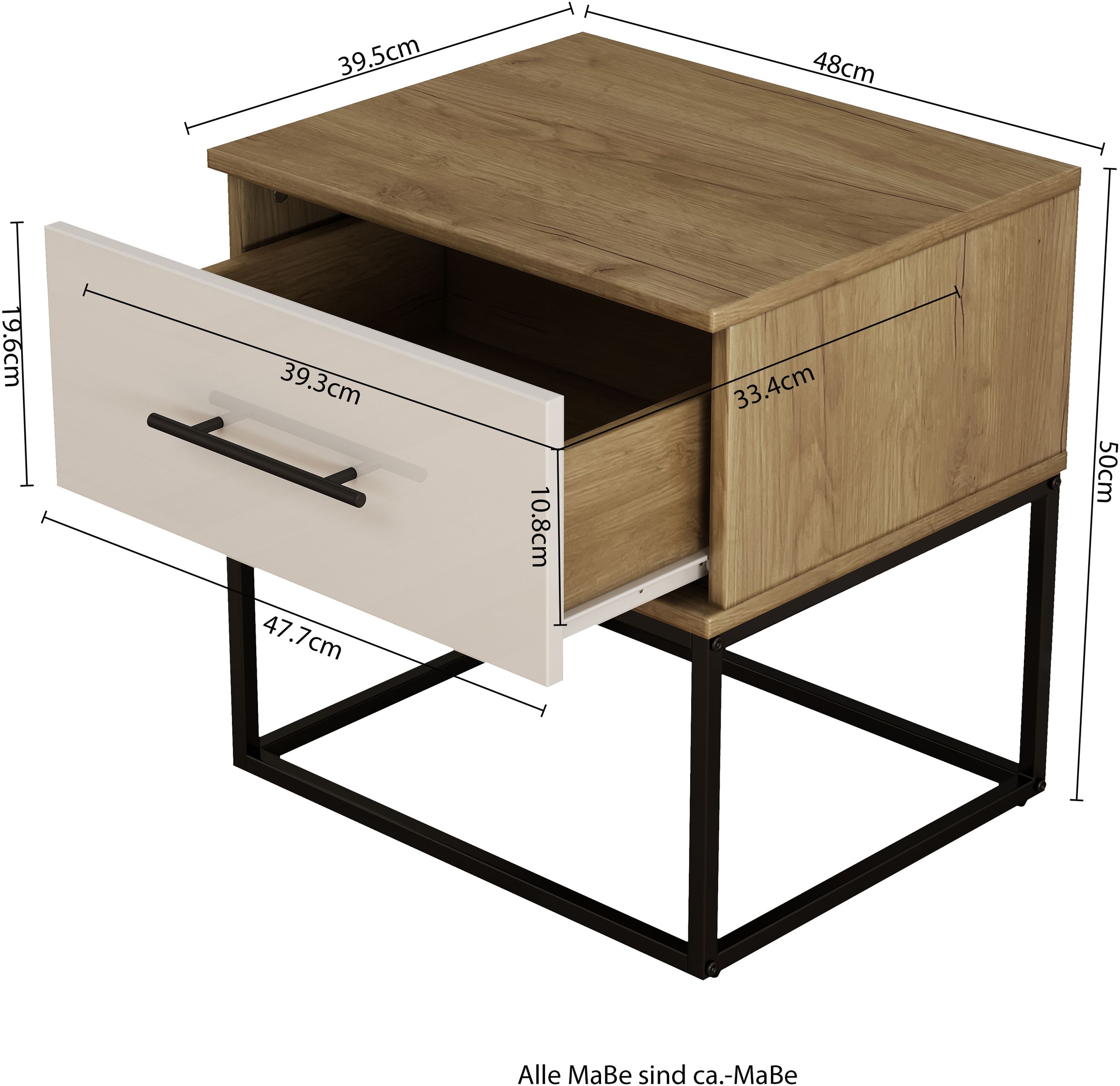 OTTO home Nachtkommode »Lucca Nachttisch Set mit Metallkufen und schwarzen Griffen« Set, 2 Schränke im Set , Hochglanz Fronten in weiß,  Nchttisch Set mit je einer Schublade in Loft Design