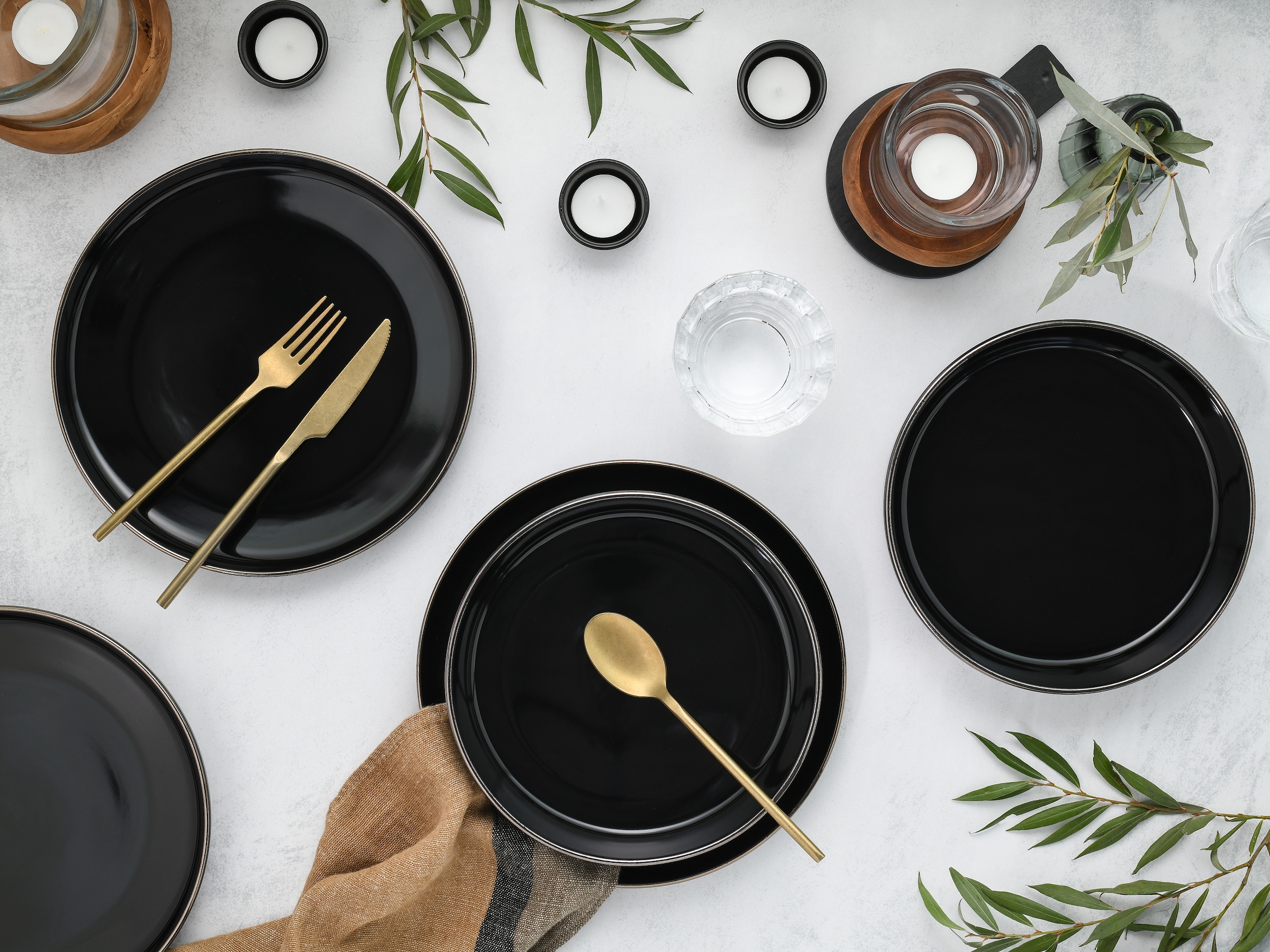 CreaTable Tafelservice »Nordic Festive, Service 12-tlg.« Minimalistisches Design, Dezente goldene Akzente