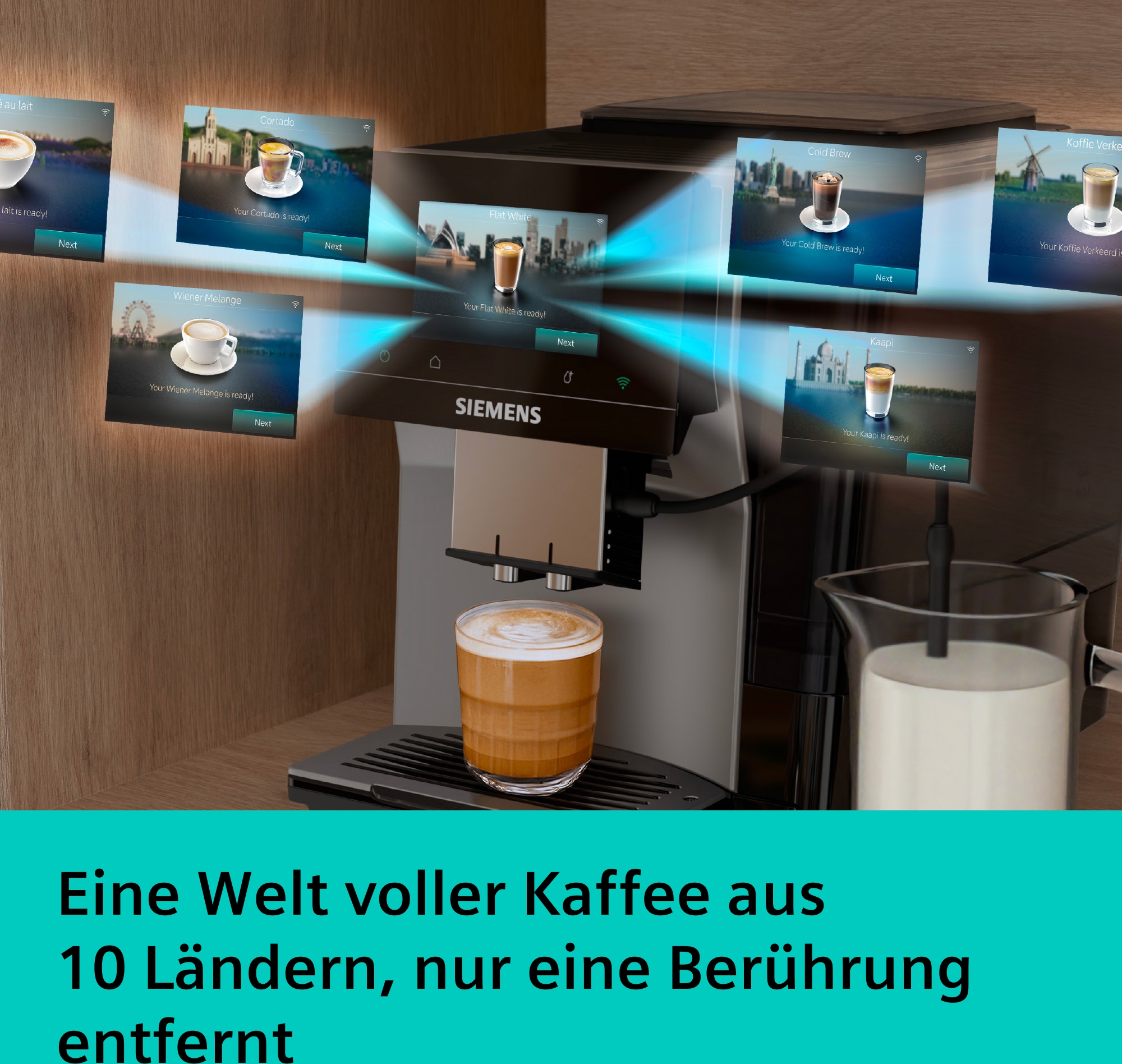 SIEMENS Kaffeevollautomat »TP725ET7« farbiges Full-Touch-Display, Doppeltassenfunktion, sehr leise, silber