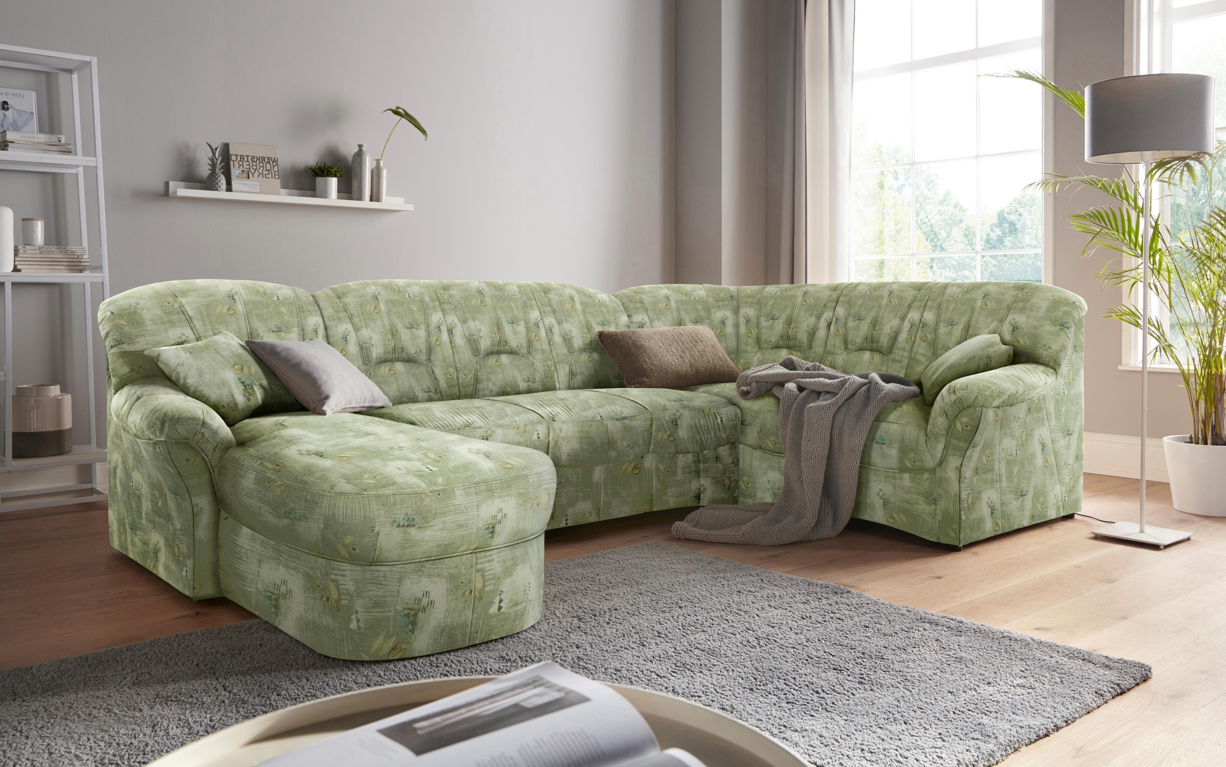 DOMO collection Wohnlandschaft »Bahia mit viel Platz, zeitloses Design, U-Form«, Microfaser, natur