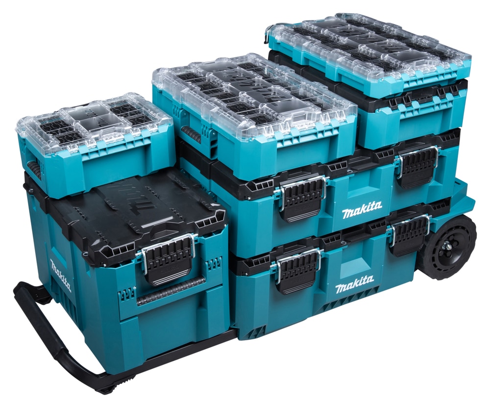 Makita Werkzeugtrolley »MAKTRAK  L »P-91001« max. 113 kg, 81,9 L, 23 cm Ø Räder, Gecko-Grip« Effizientes Be- und Entladen mit dem MAKTRAK Koffer Sortiment