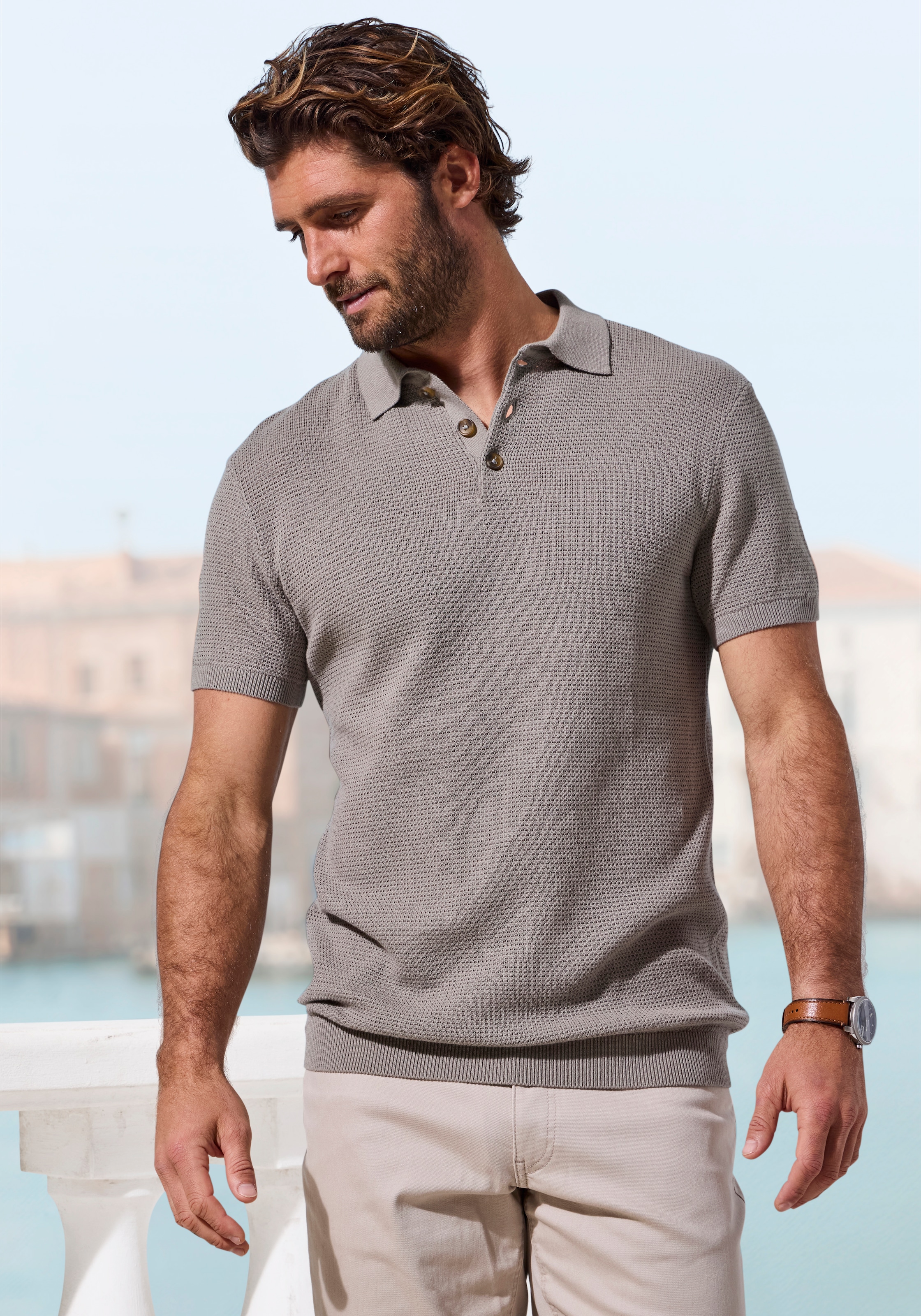 John Devin Poloshirt »- Strick Poloshirt, Regular fit« mit Polokragen und kleiner Knopfleiste