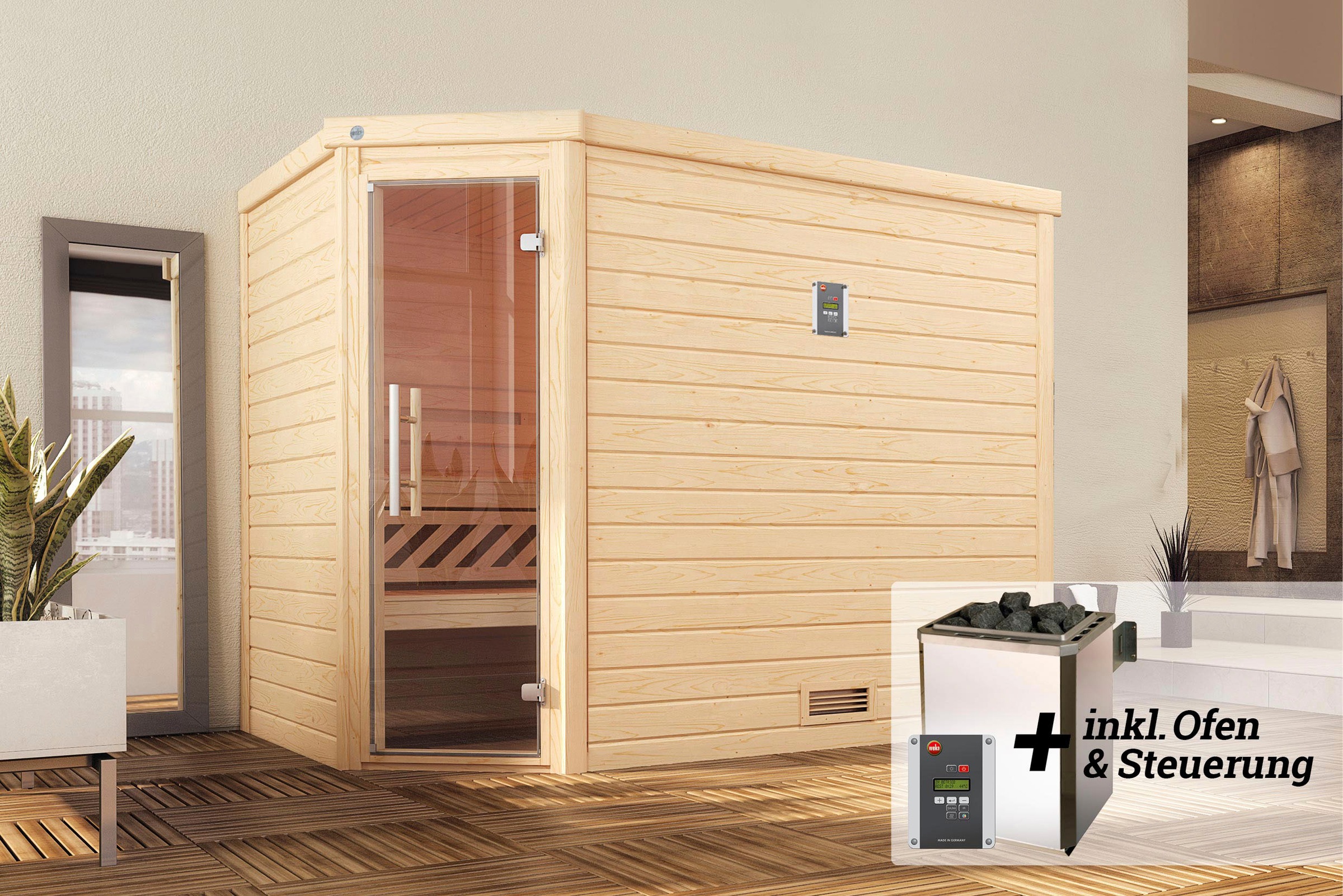weka Sauna »Turku« Set,  7,5 kW-Ofen mit digitaler Steuerung