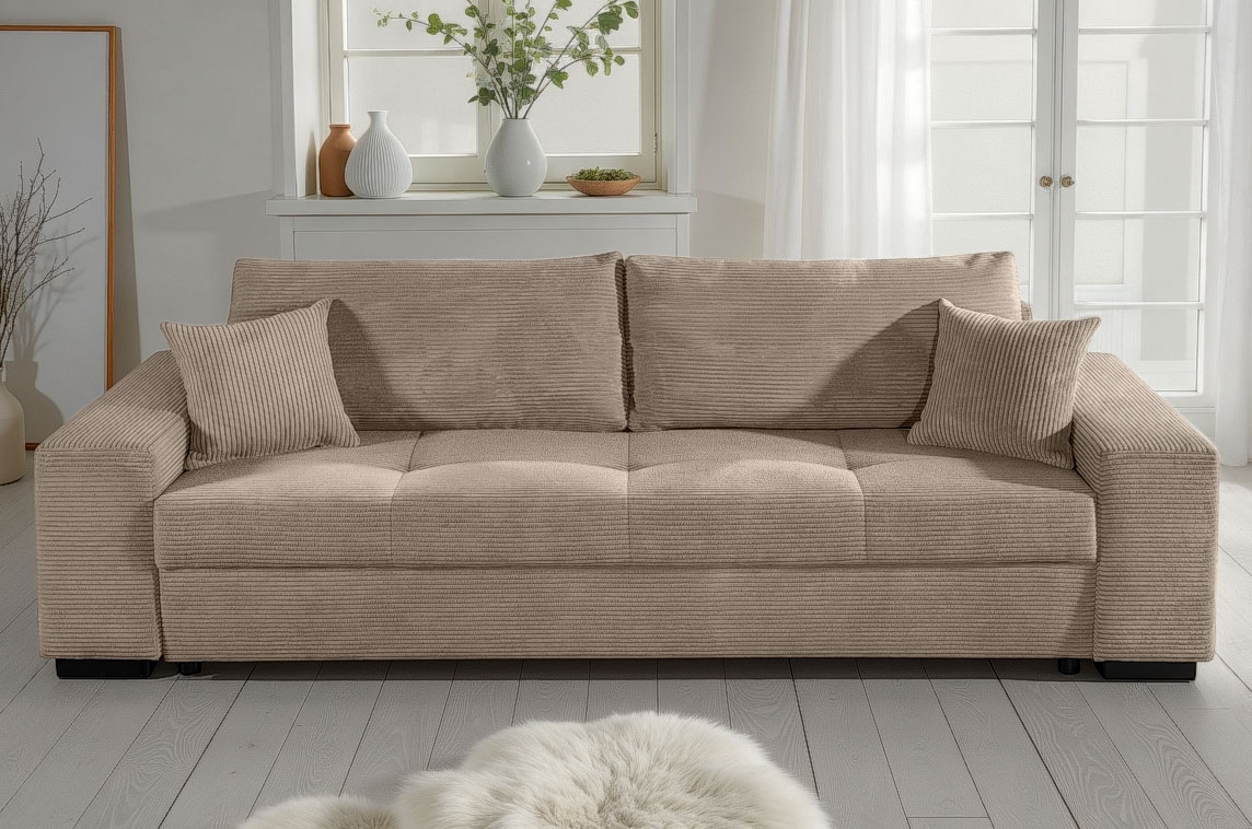 COLLECTION AB Schlafsofa »Kreta, B: 248 cm, Liegefl. 137x195 cm« Bettfunktion, Bettkasten & 2 Zierkissen, optional mit Topper