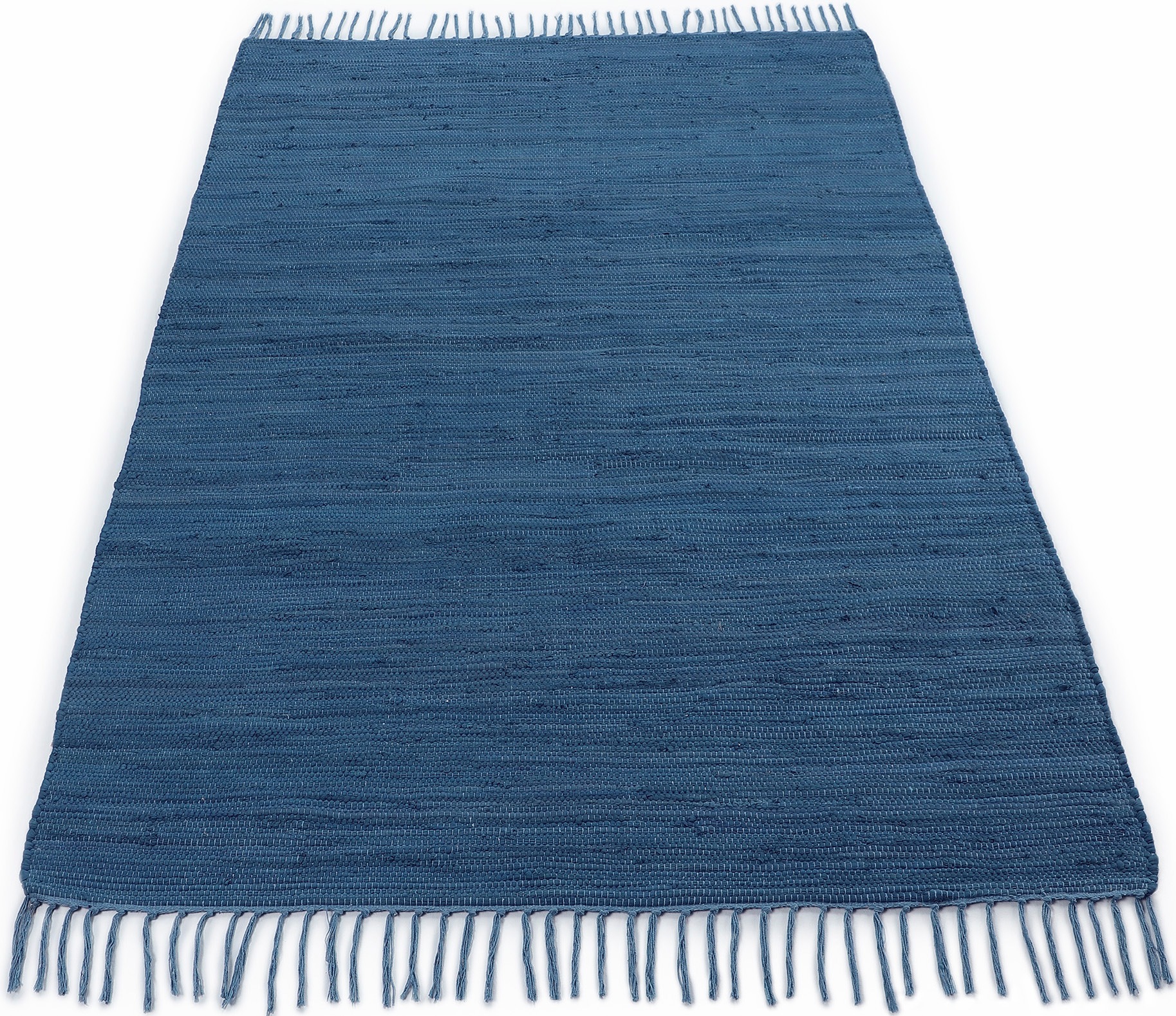 carpetfine Teppich »Kelim Chindi uni«, rechteckig, 5 mm Höhe, Wendeteppich, reine Baumwolle, handgewebt, Uni-Farben, mit Fransen