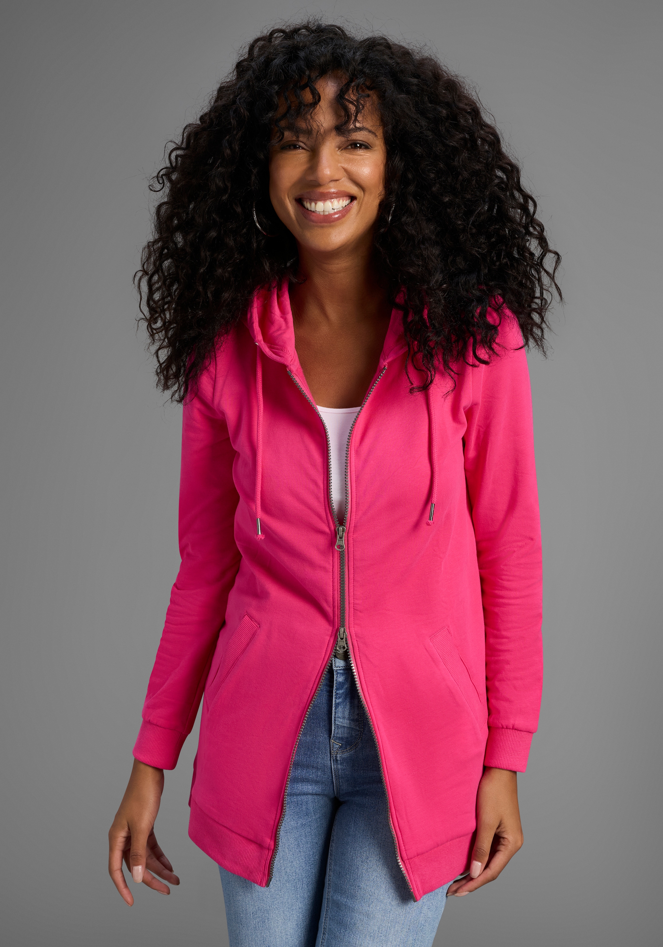 Flashlights Sweatjacke in langer Form mit Zipper