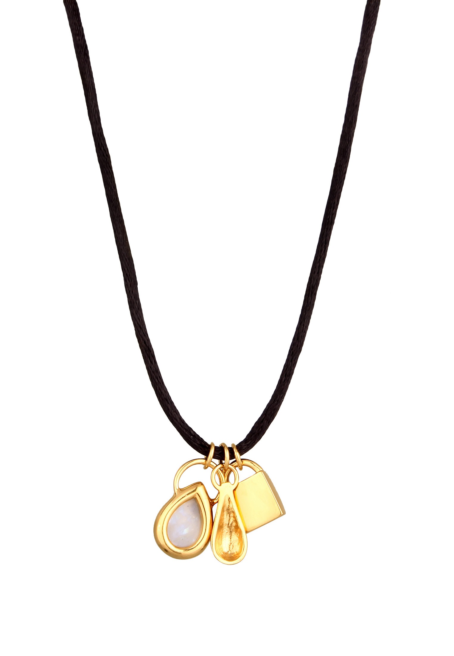 Elli Premium Kette ohne Anhänger »Halskette Satin Choker Amazonit Mondstein 925 Sterling Silber vergoldet«