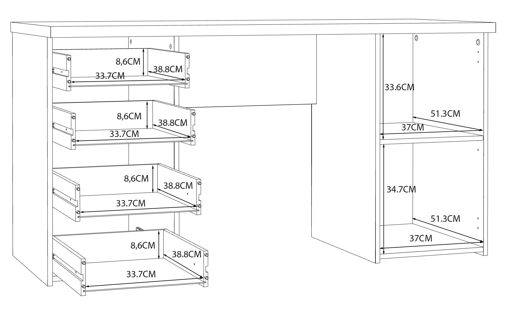 FORTE Schreibtisch »Netta«, Breite 145 cm, mit Schubladen