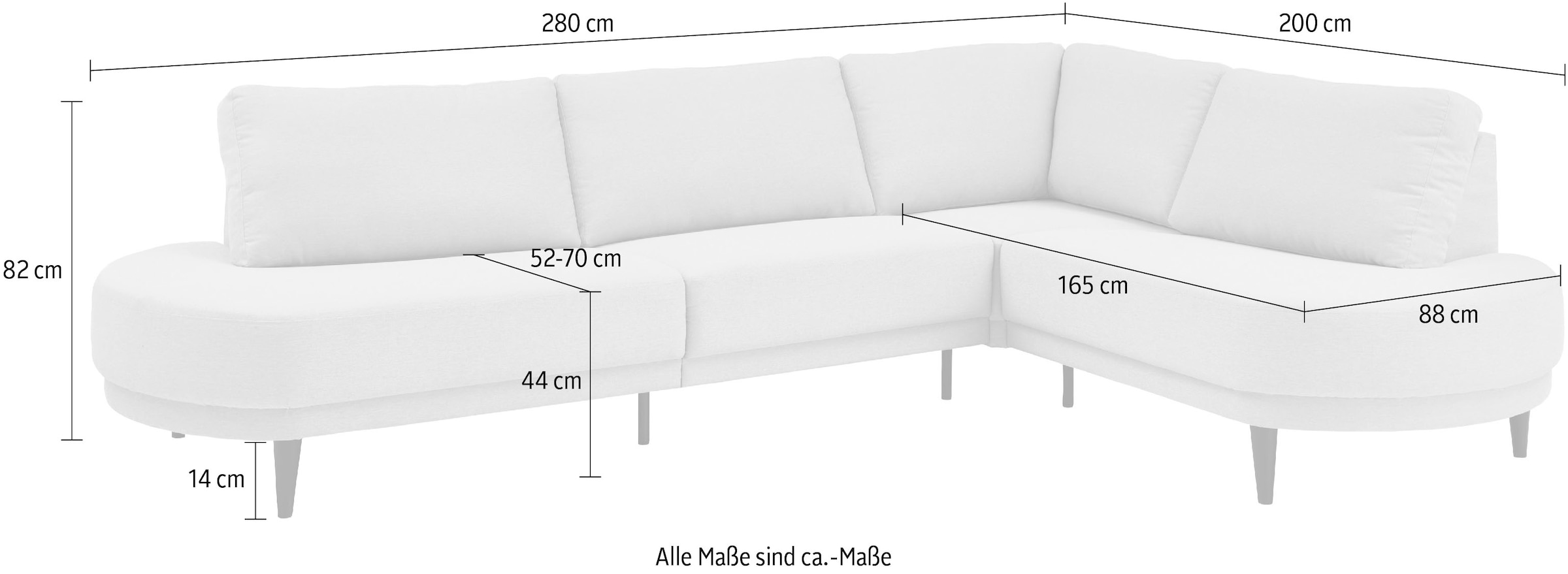 ATLANTIC home collection Ecksofa »Ronny L-Form«, mit Wellenunterfederung, organische Formsprache, organisches Sofa
