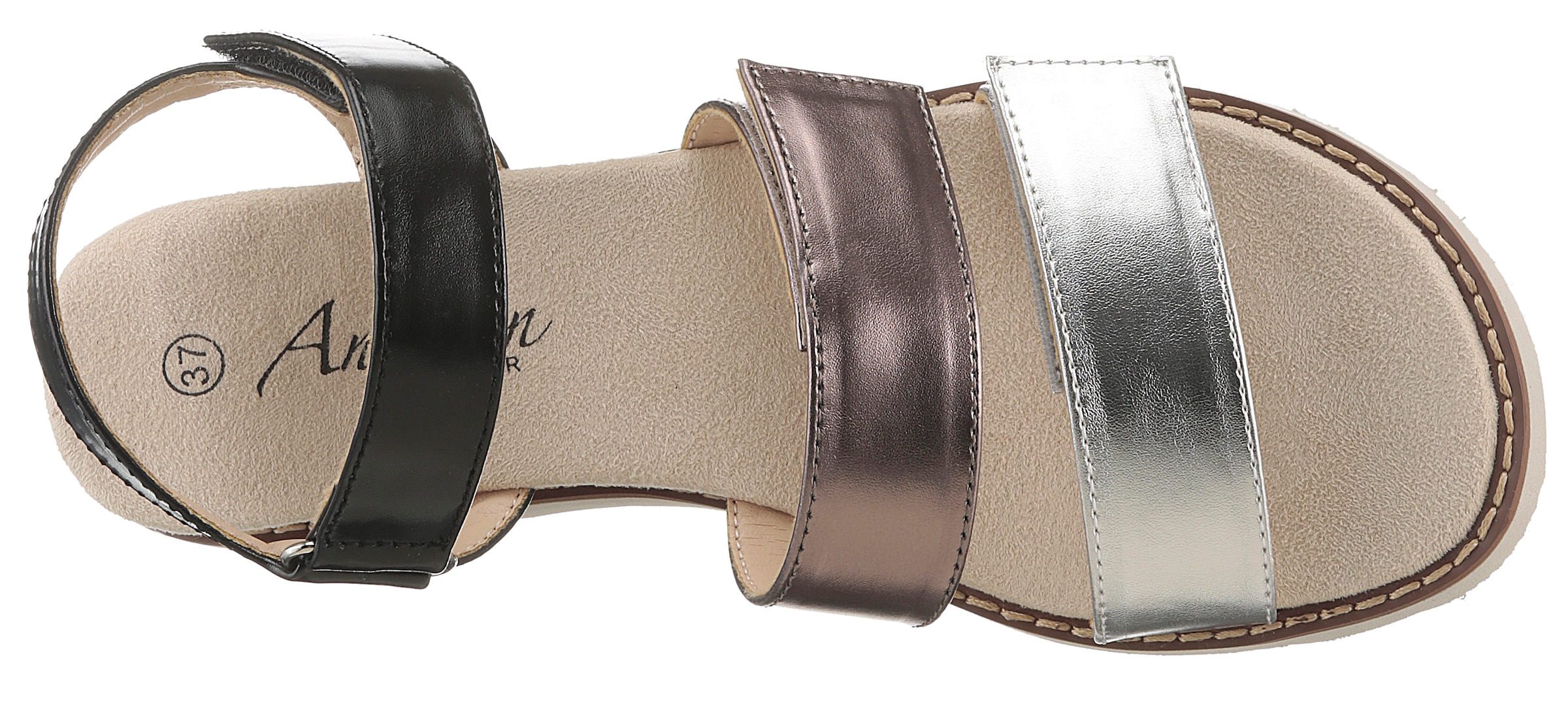 Aniston SHOES Keilsandalette, Sandale, Sommerschuh, Klettschuh, Metallic-Optik - NEUE KOLLEKTION