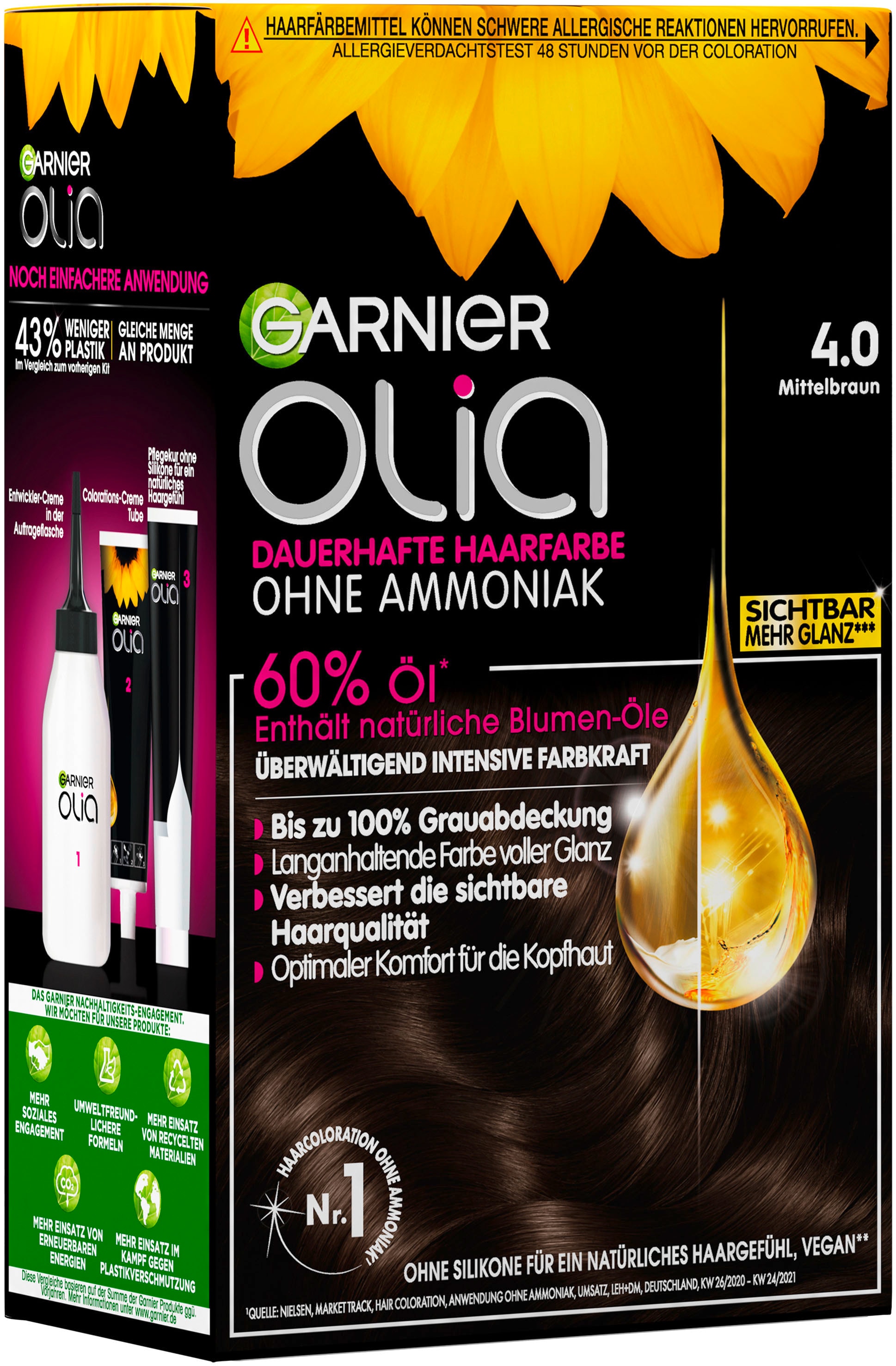 GARNIER Coloration »Garnier Olia dauerhafte Haarfarbe«, (Packung, 3 tlg.), mit pflegender Formel