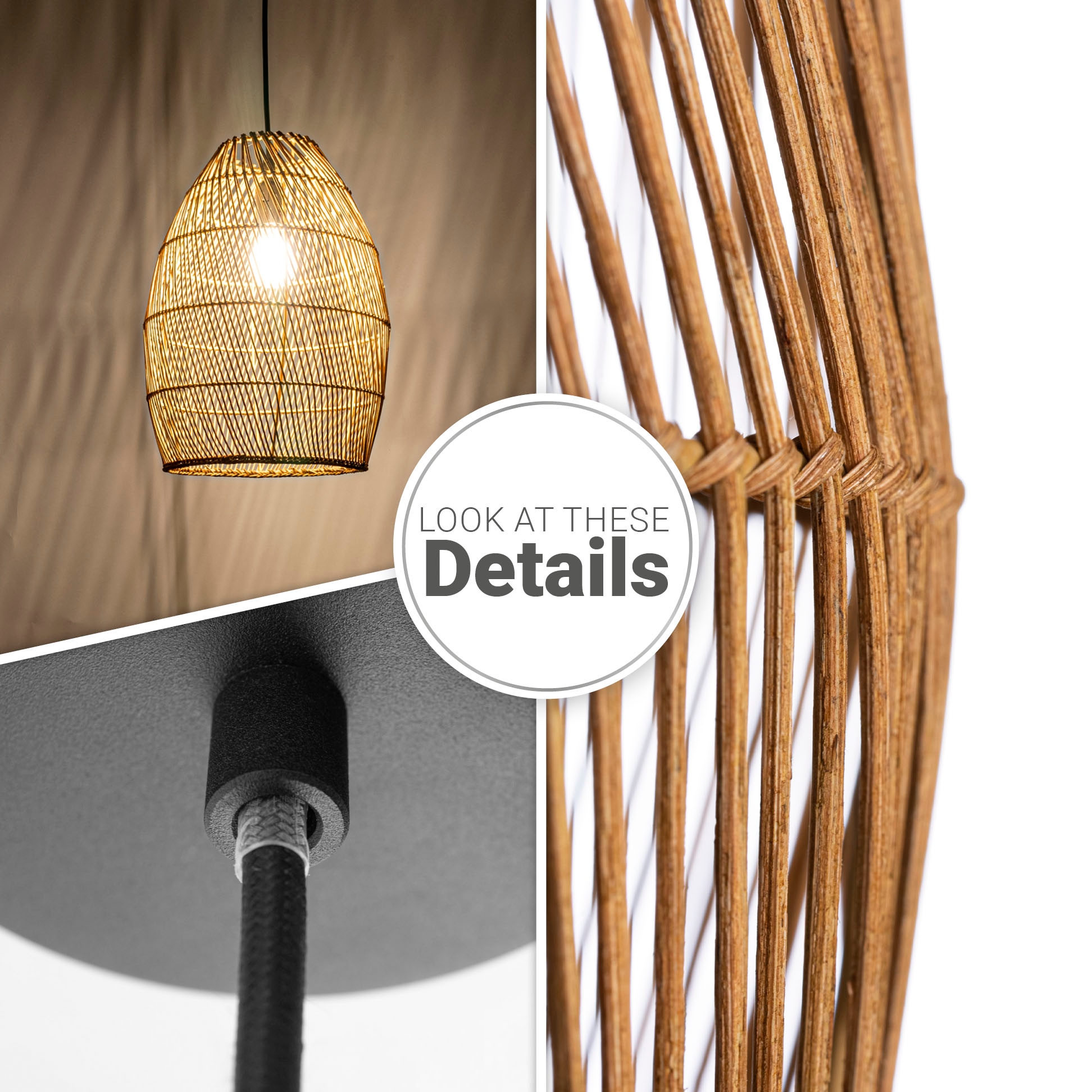 Paco Home Pendelleuchte »VIHMA«, Leuchtmittel E27 | ohne Leuchtmittel, Rattan Pendellampe Korb Esstischlampe Natürlich LED Boho Rustikal E27