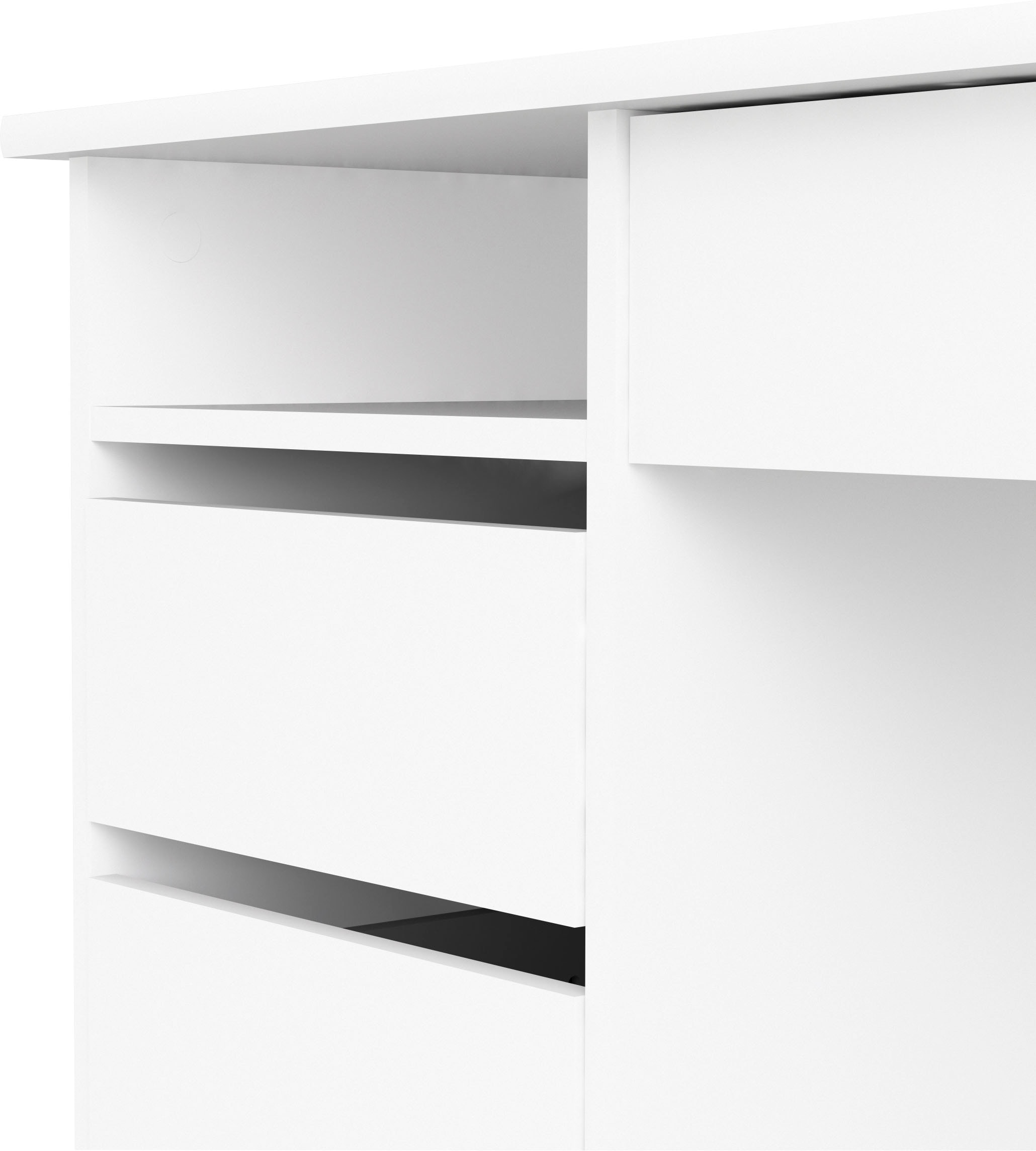 Home affaire Schreibtisch »Plus, Computertisch, mit 3 Schubkästen, 1 Schublade mit Schloss« 1 Einlegeboden, modern, minimalistisch, staurum, B: 109,3 x H: 75,6 cm