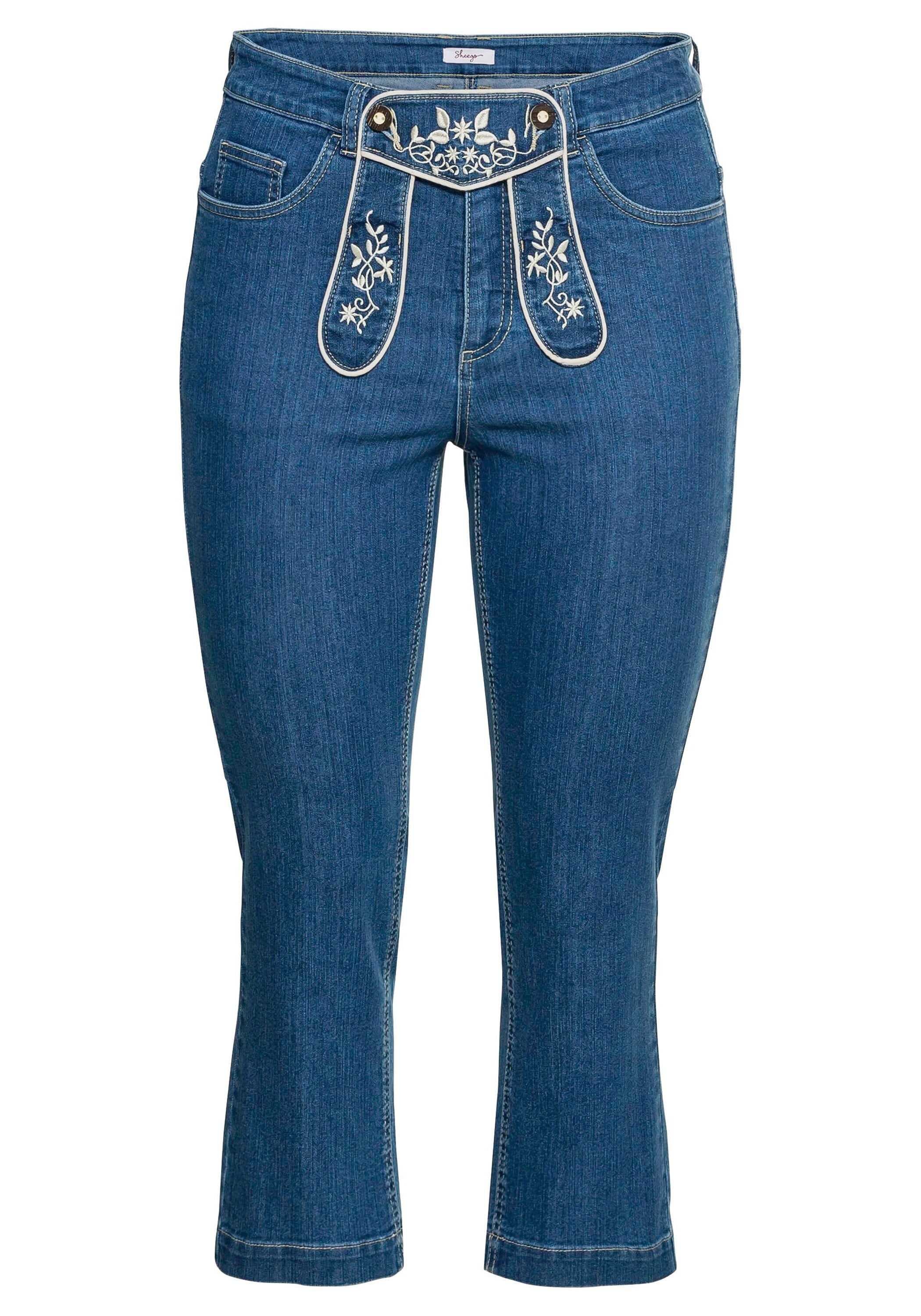 Sheego Trachtenjeans »Trachtenjeans in 7/8-Länge, mit Latz und Stickerei«