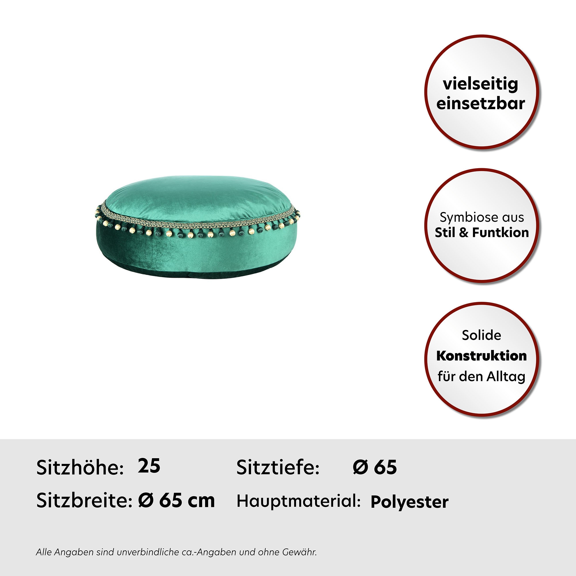 Kayoom Sitzhocker »Pouf Taj Mahal 425, samtweiche Oberfläche«, (1 St.), samtweich, farbig, modern, orientalisches Design