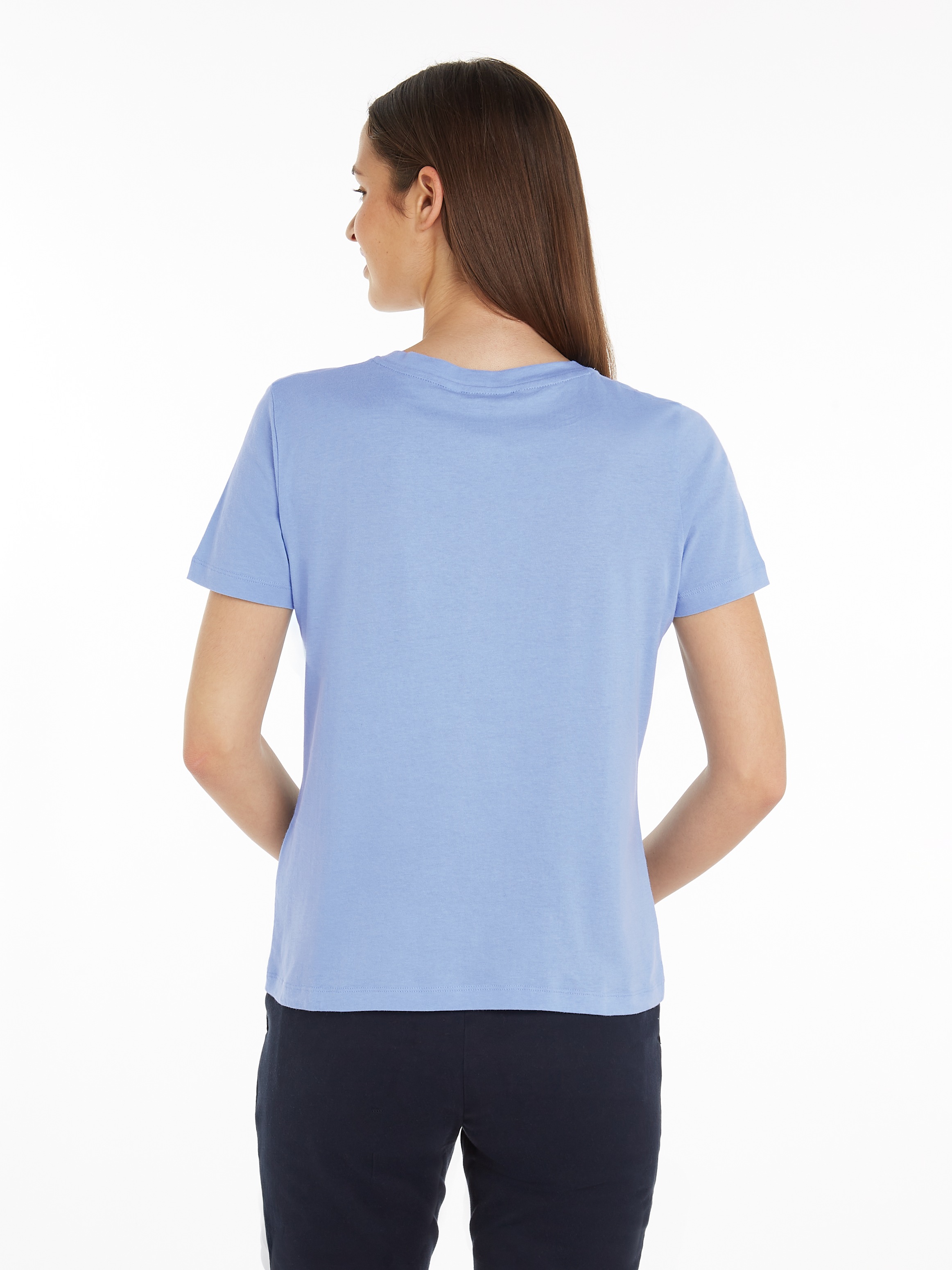 Tommy Hilfiger T-Shirt »REG CORP LOGO C-NK mit Logoschriftzug und Stickerei«, meliert, casual, regular fit, Baumwolle, Rundhals