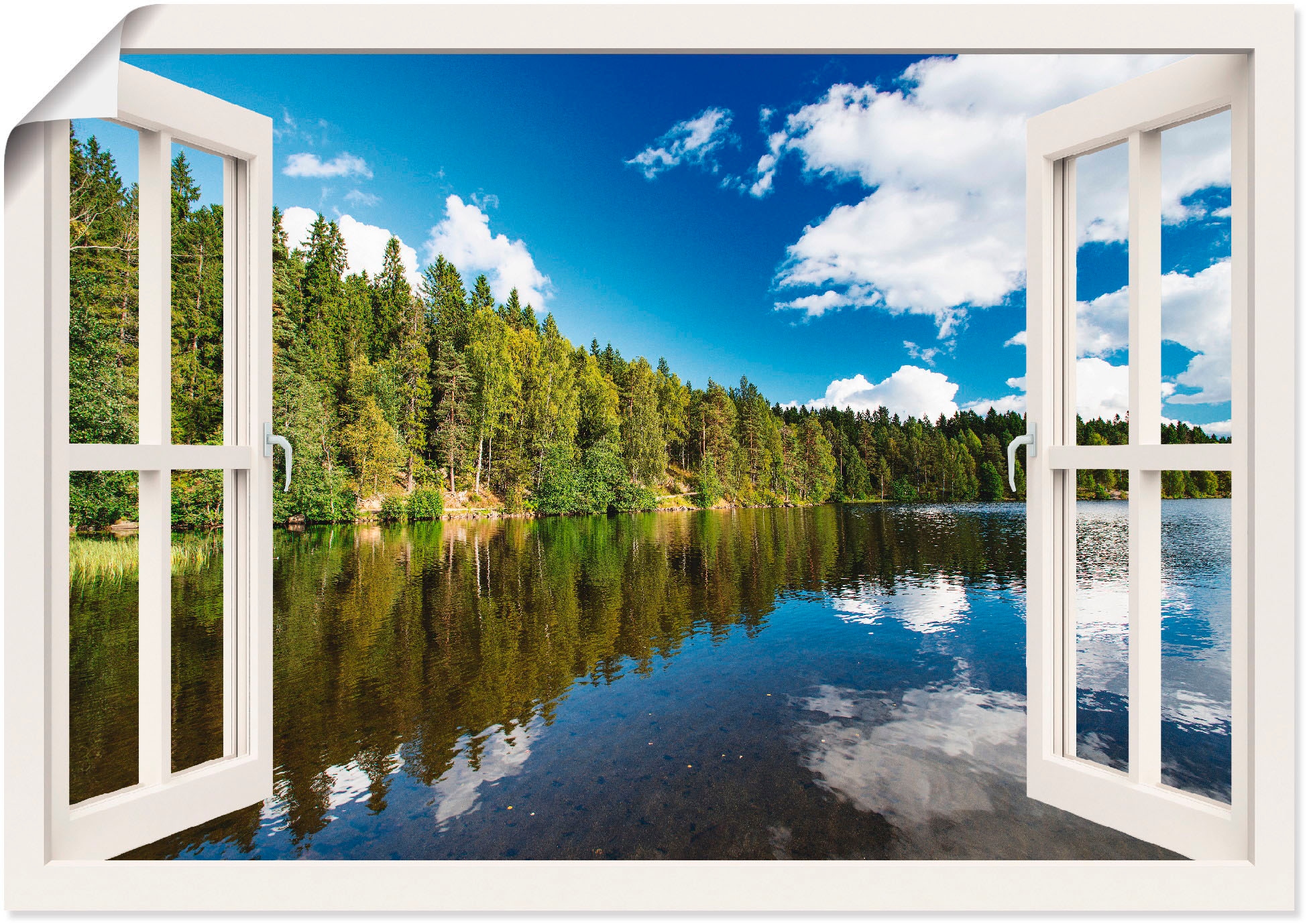 Artland Wandbild »Fensterblick Norwegische Landschaft«, Fensterblick, (1 St.),  als Alubild, Leinwandbild, Wandaufkleber oder Poster in versch. Größen bei  OTTO